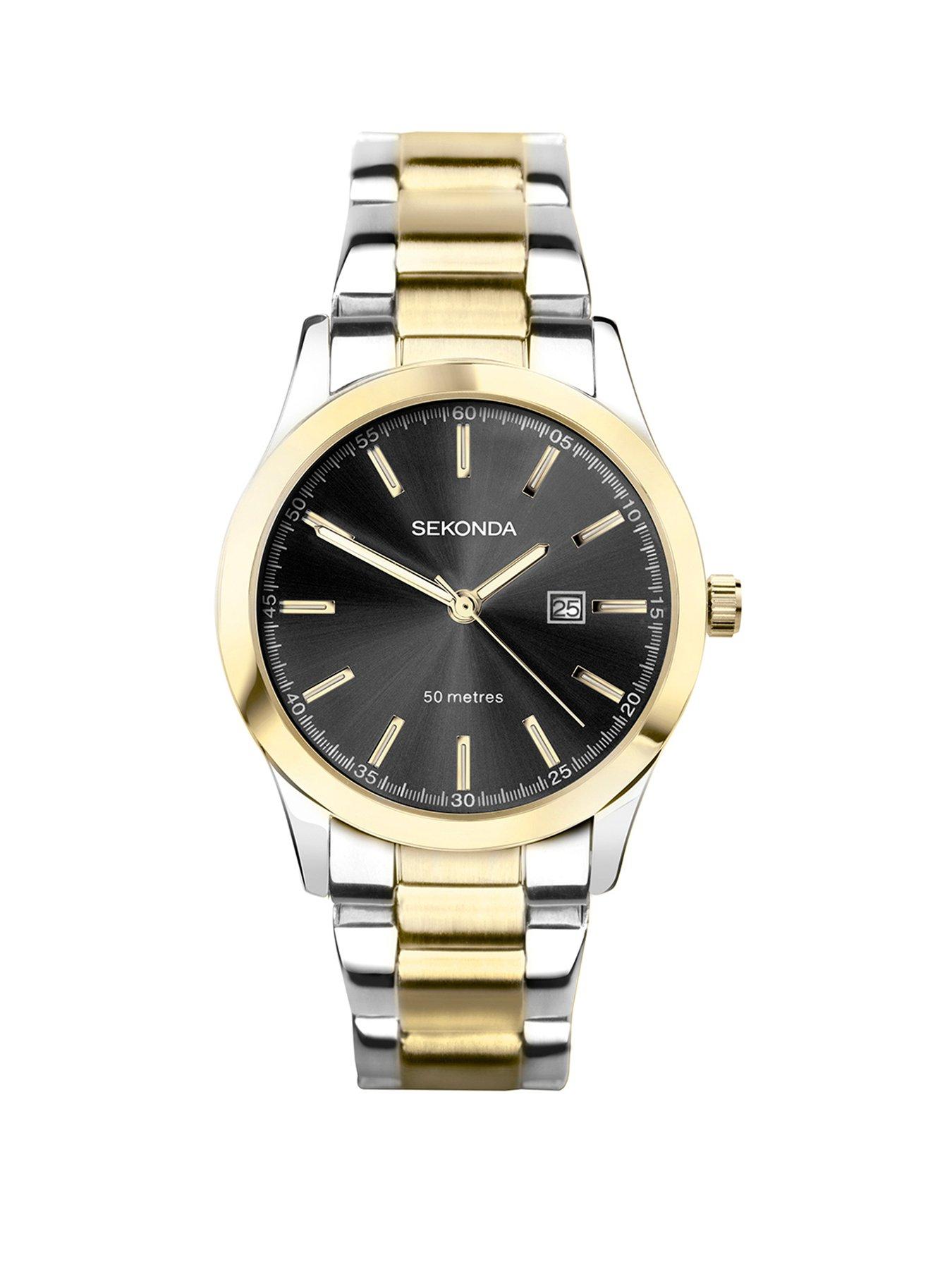 Product photograph of Sekonda Ladies Taylor Two Tone Stainless Steel Bracelet With Black Dial Watch from very.co.uk