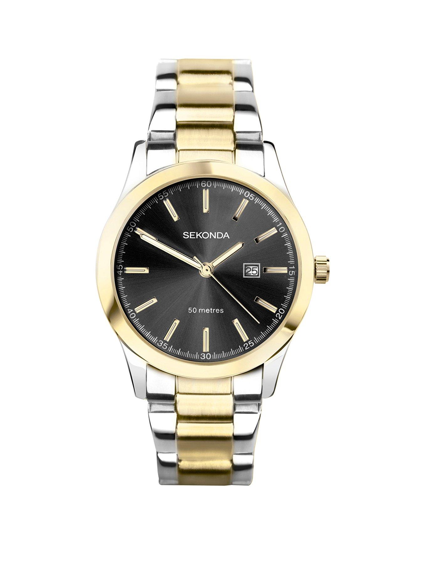 undefined Ladies Taylor Two Tone Stainless Steel Bracelet with Black Dial Watch