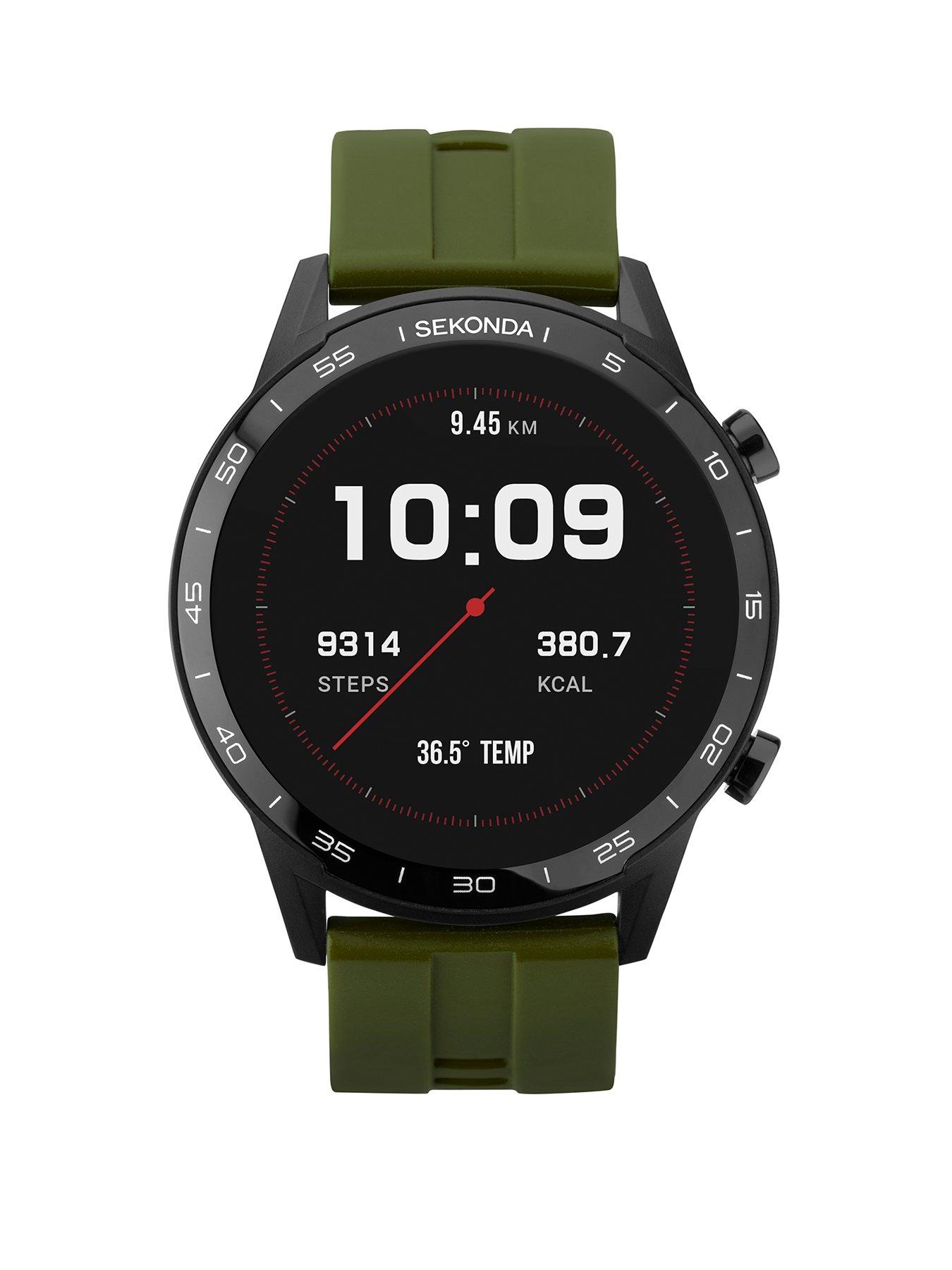 Product photograph of Sekonda Active Men S Silicone Strap Smartwatch - Green Black from very.co.uk