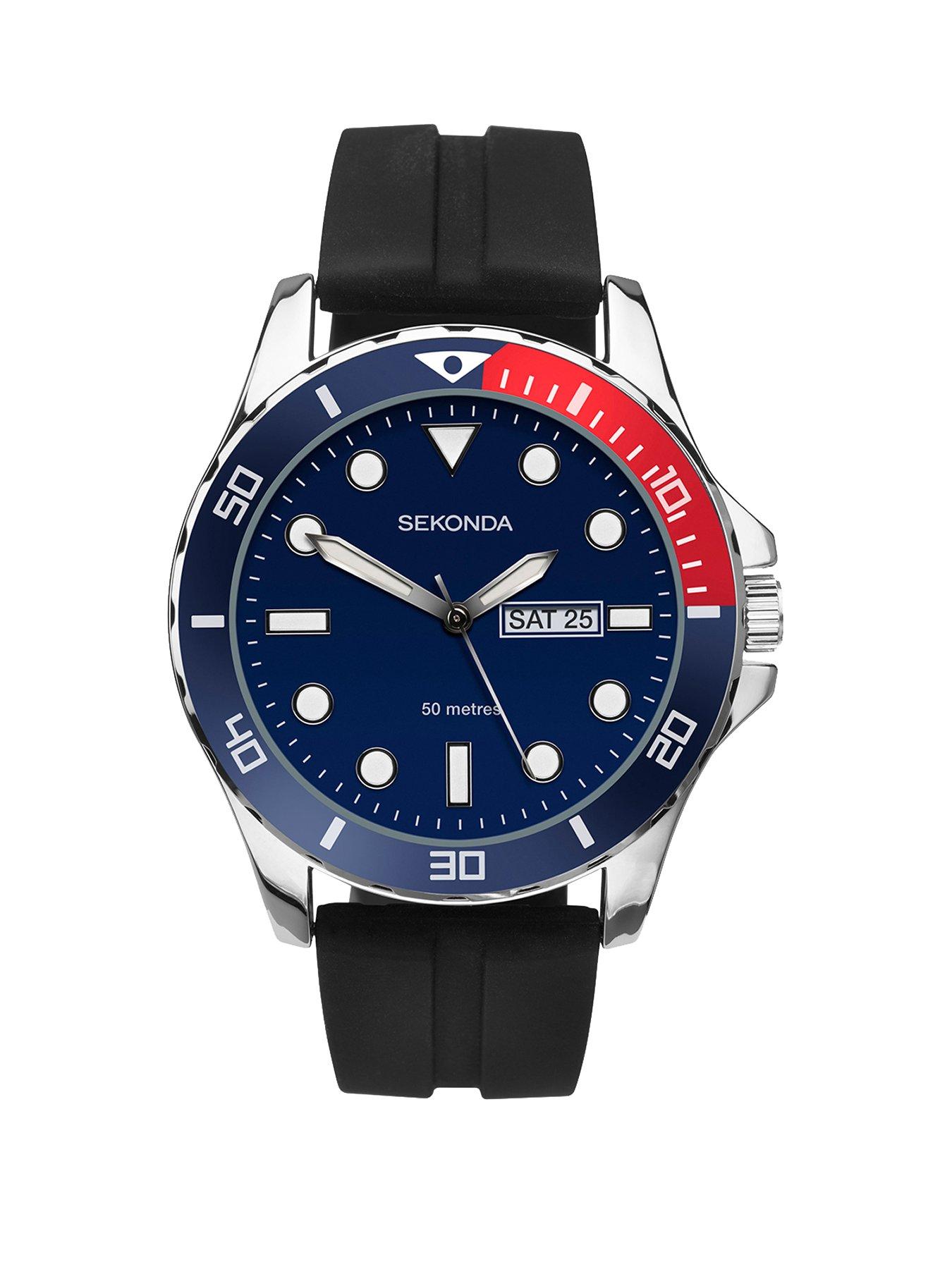 Product photograph of Sekonda Men S Tidal Black Rubber Strap With Blue Dial Watch from very.co.uk