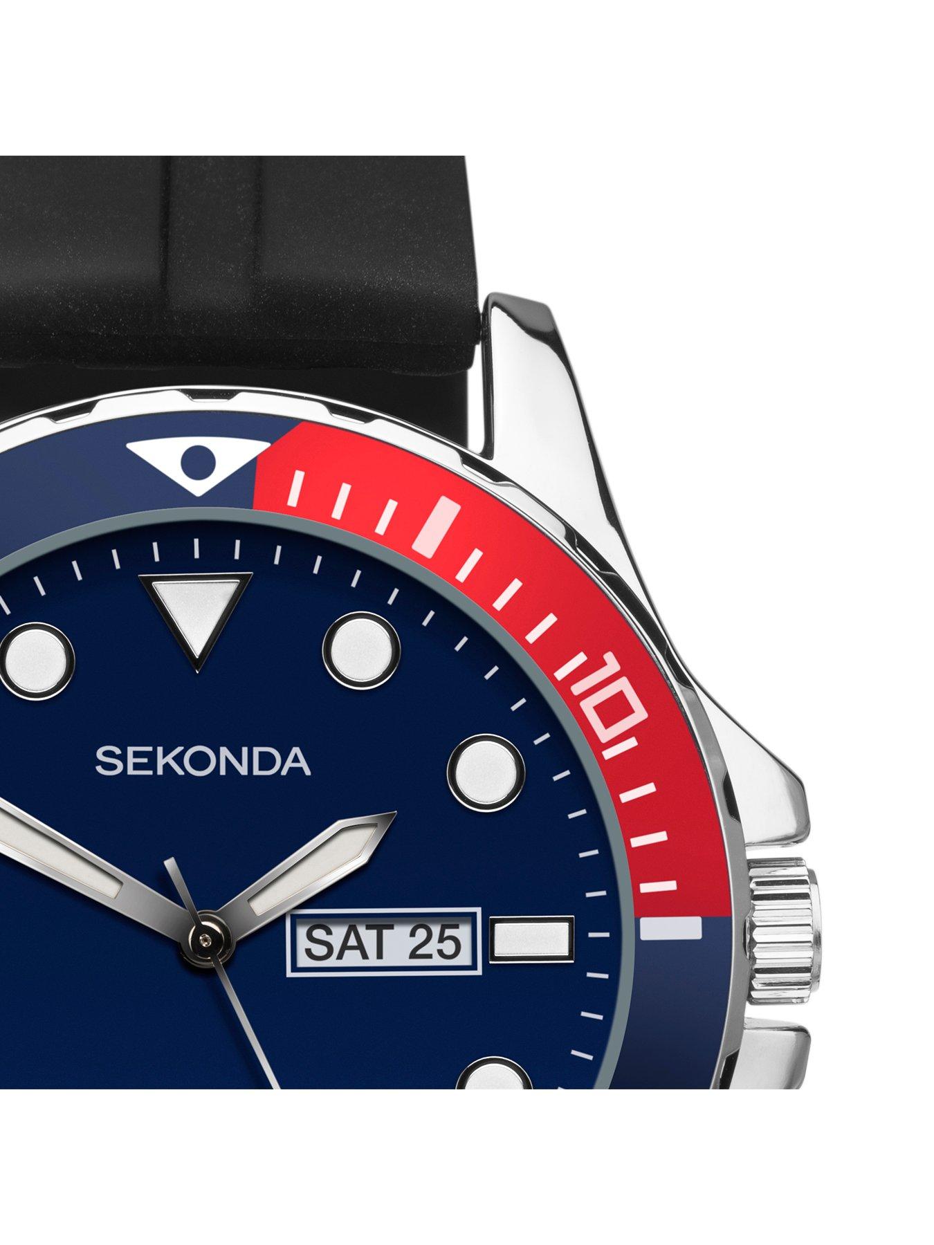 Sekonda Men's Tidal Black Rubber Strap with Blue Dial Watch