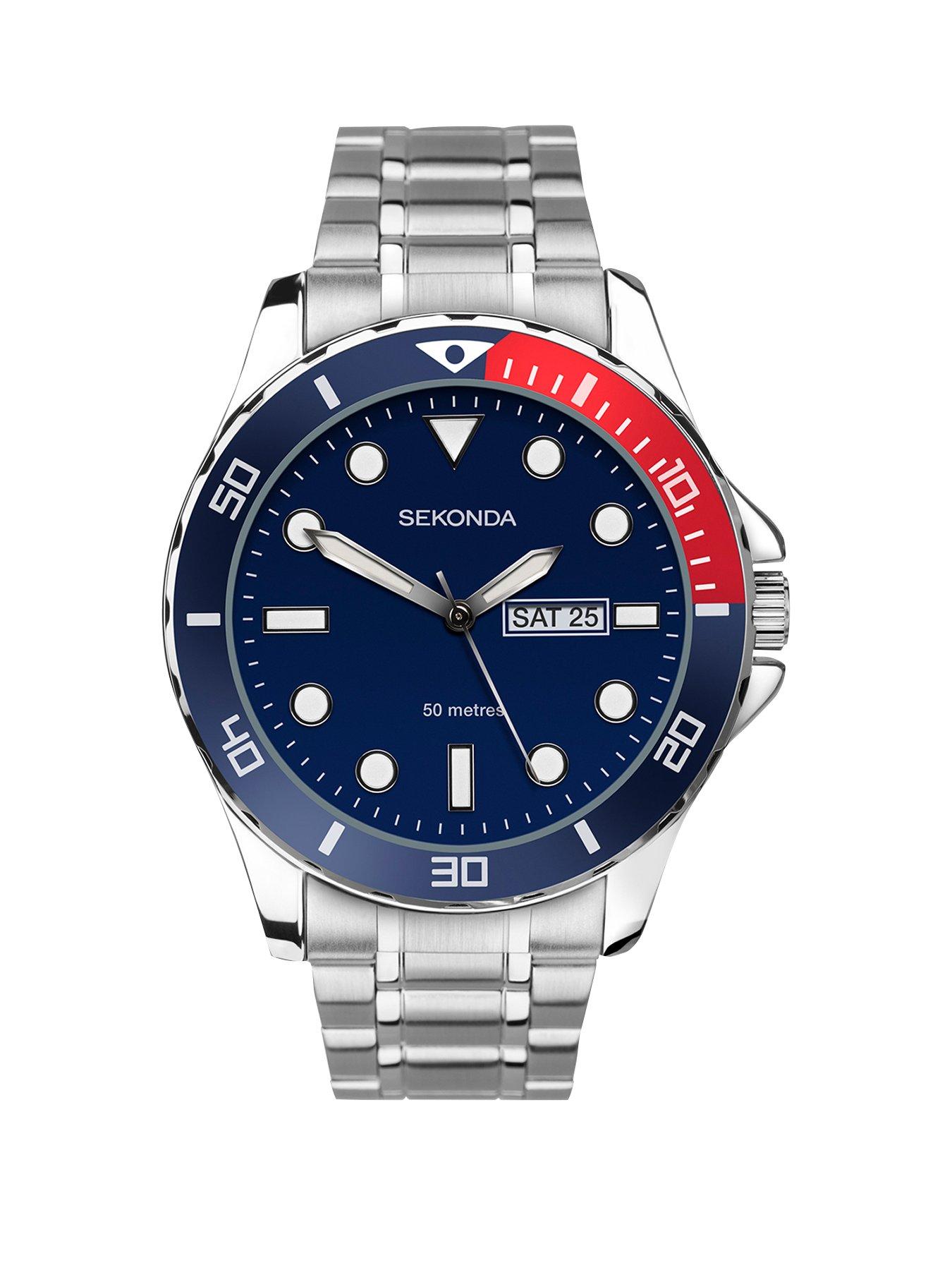 Product photograph of Sekonda Men S Tidal Silver Stainless Steel Bracelet With Blue Dial Watch from very.co.uk