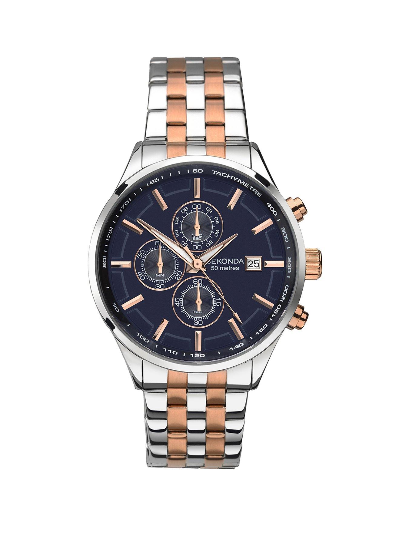 Product photograph of Sekonda Men S Endurance Two Tone Stainless Steel Bracelet With Navy Dial Watch from very.co.uk