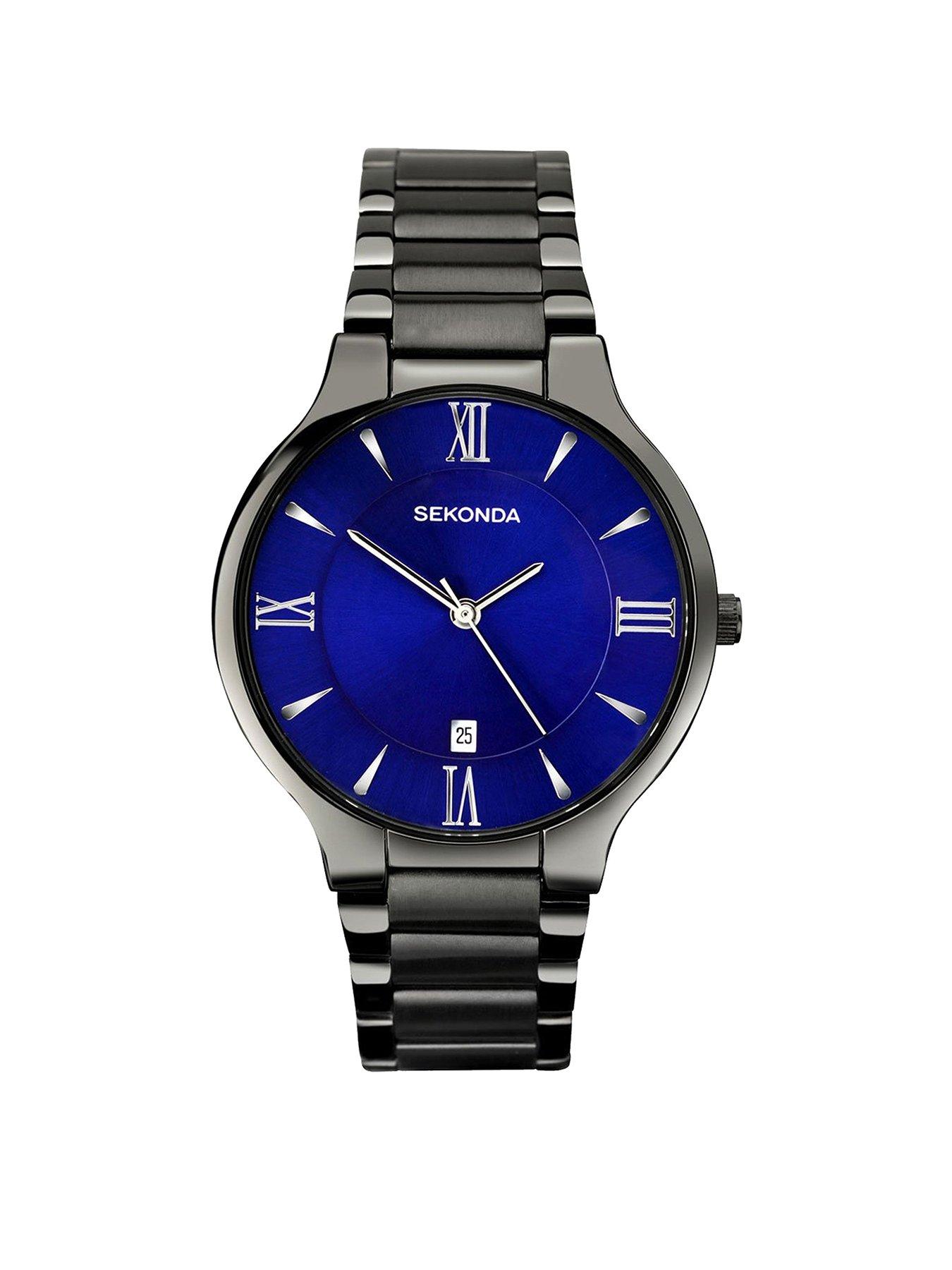 Product photograph of Sekonda Men S Wilson Gun Metal Stainless Steel Bracelet With Dark Blue Dial Watch from very.co.uk