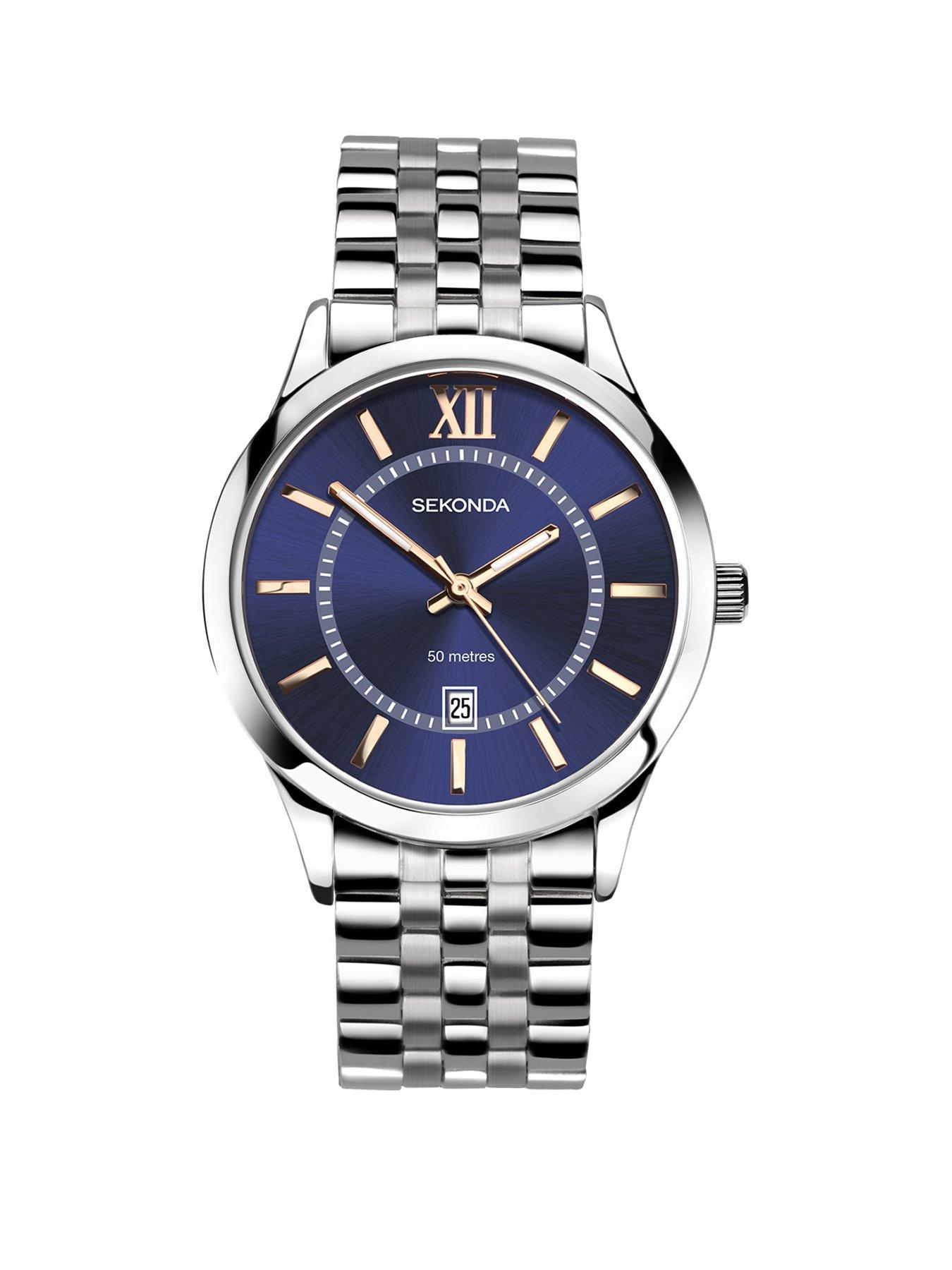 Sekonda Men s Silver Stainless Steel Bracelet with Blue Dial Watch