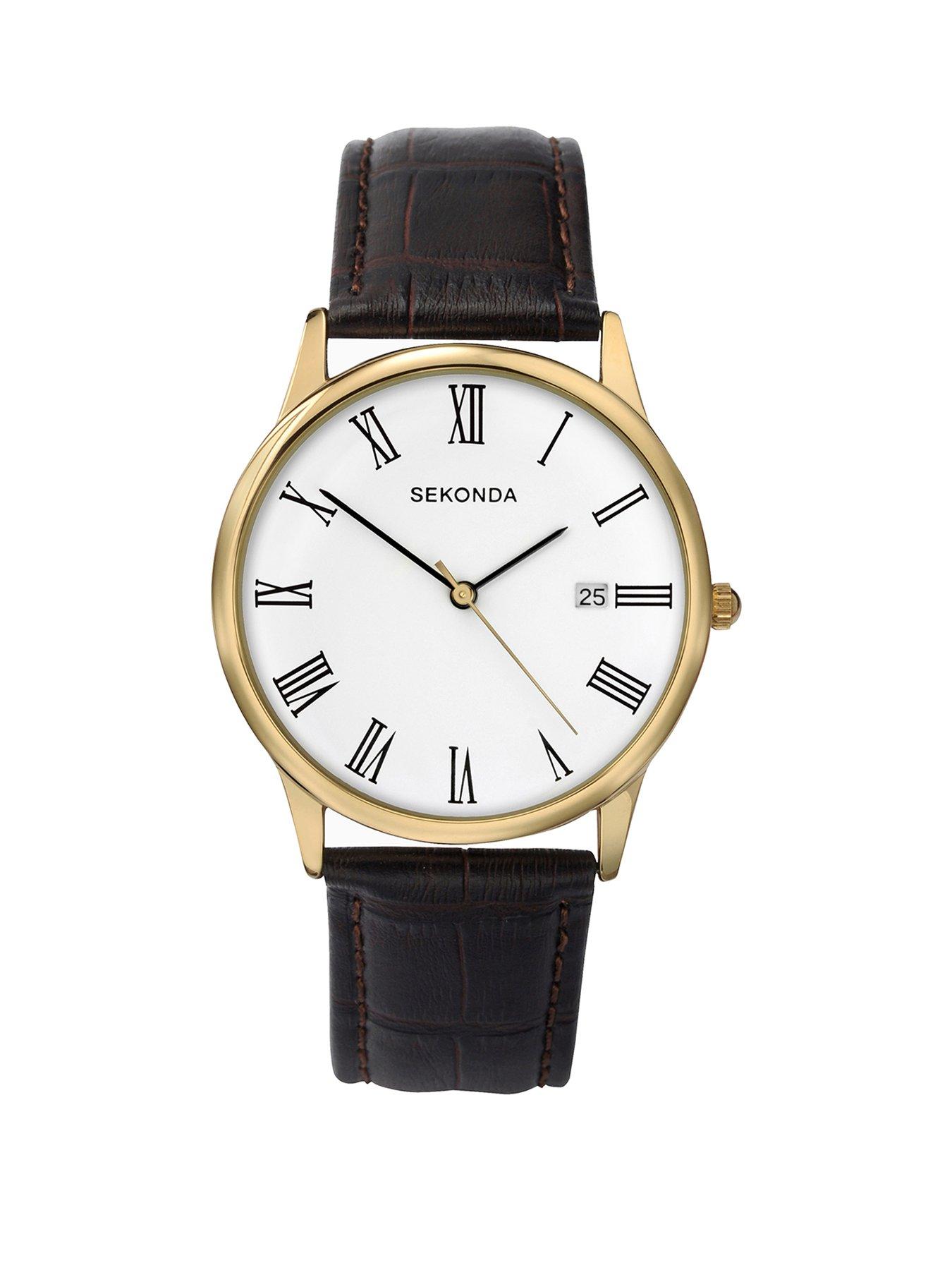 Product photograph of Sekonda Men S Brown Leather Upper Strap With White Dial Watch from very.co.uk