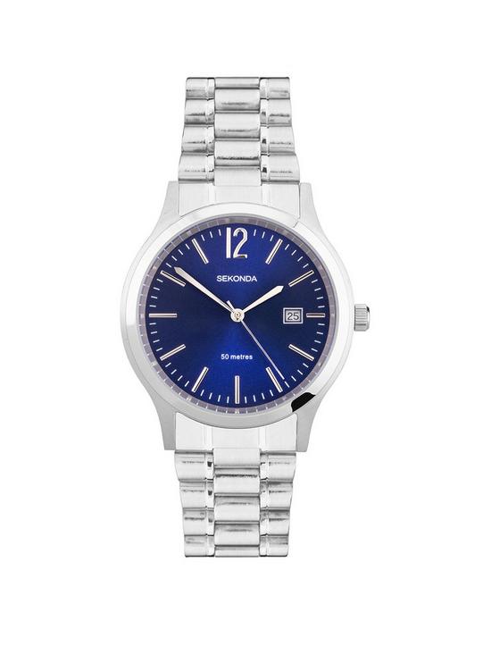 front image of sekonda-mens-silver-stainless-steel-bracelet-with-blue-dial-watch