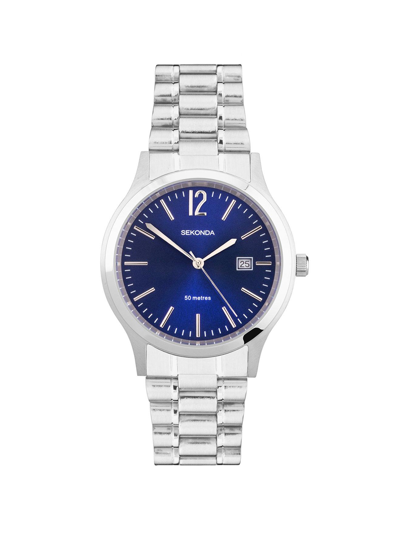 undefined Men's Silver Stainless Steel Bracelet with Blue Dial Watch