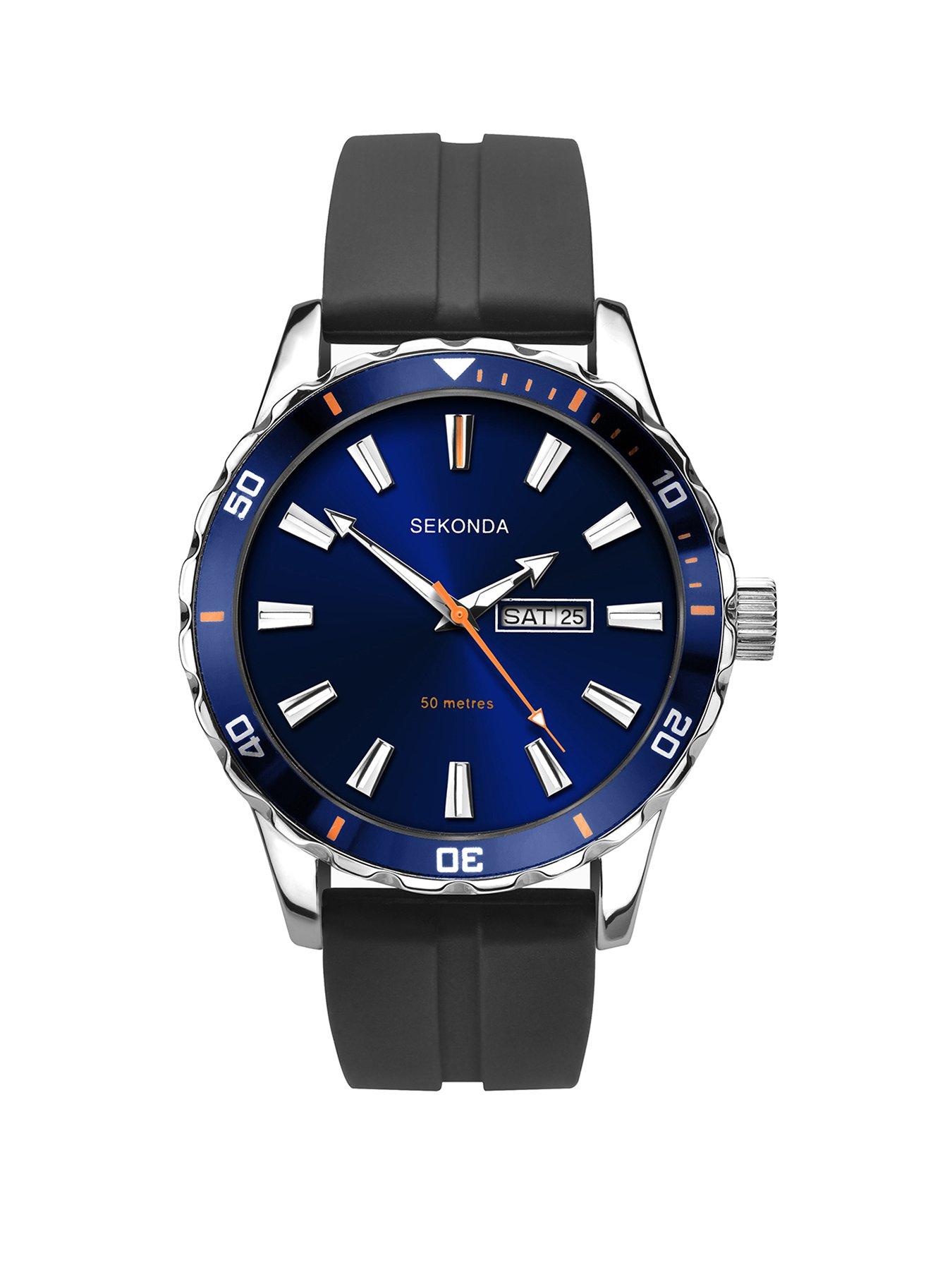 Product photograph of Sekonda Men S Black Rubber Strap With Blue Dial Watch from very.co.uk