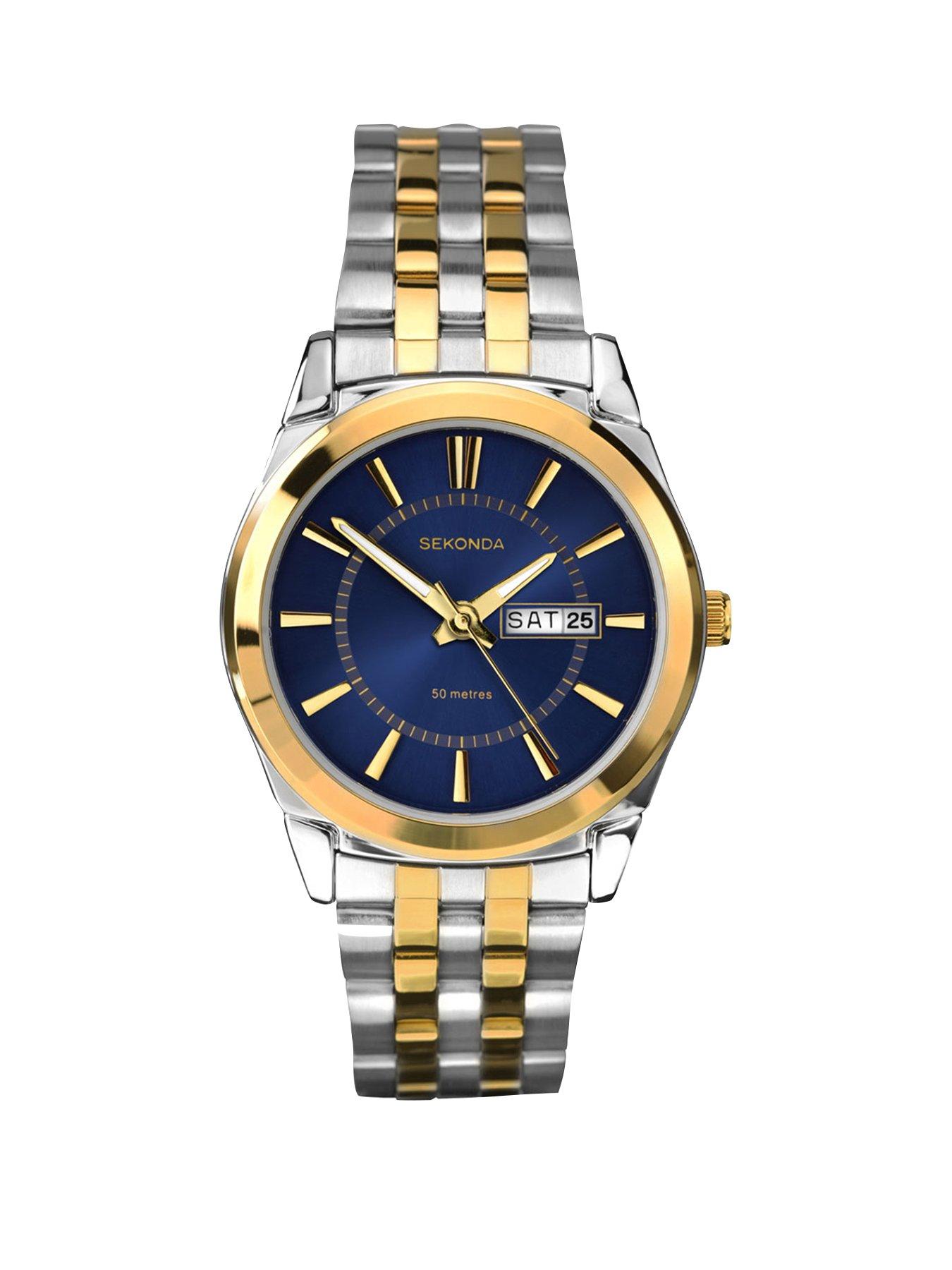 Product photograph of Sekonda Men S Riley Two Tone Stainless Steel Bracelet With Blue Dial Watch from very.co.uk