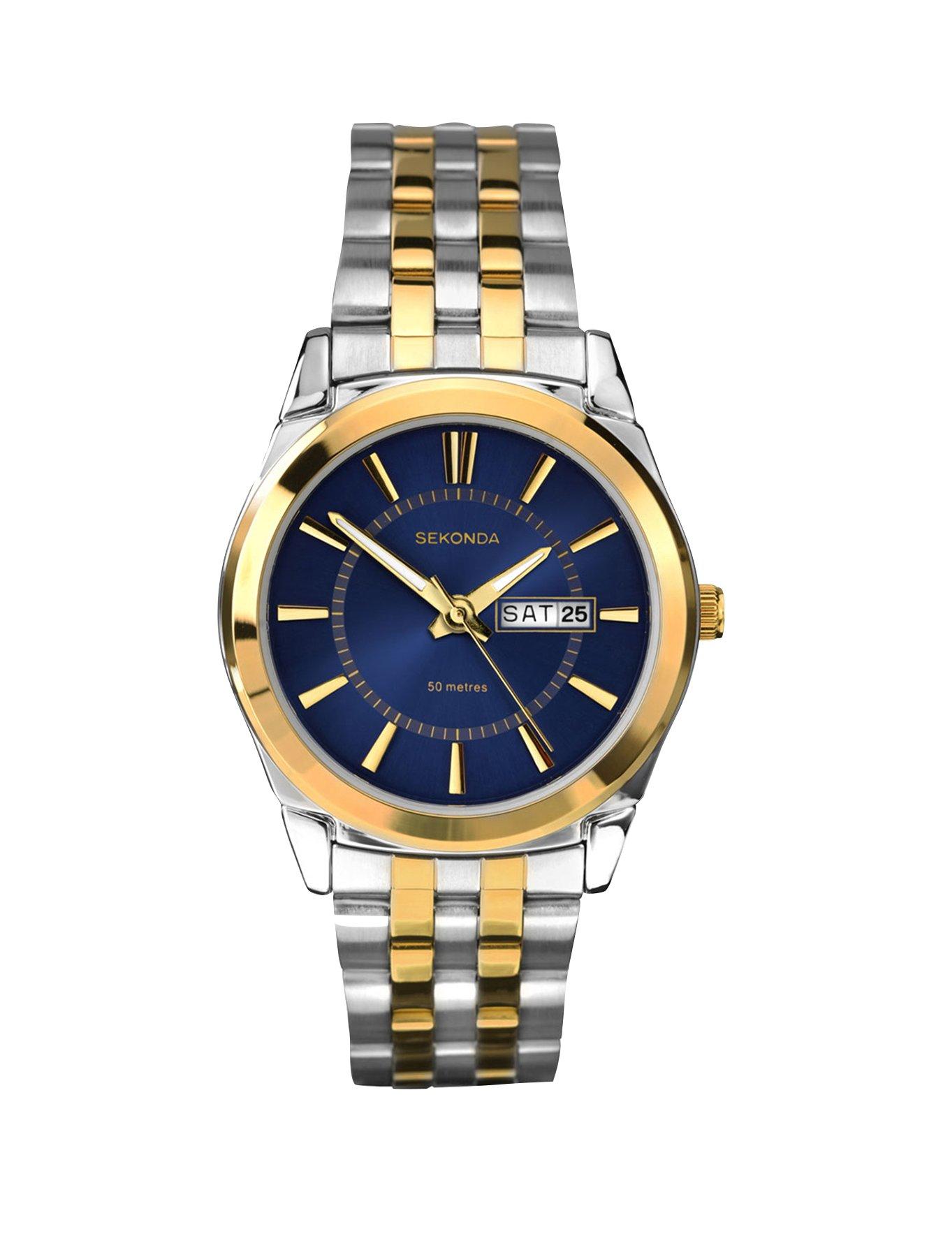 undefined Men's Riley Two Tone Stainless Steel Bracelet with Blue Dial Watch