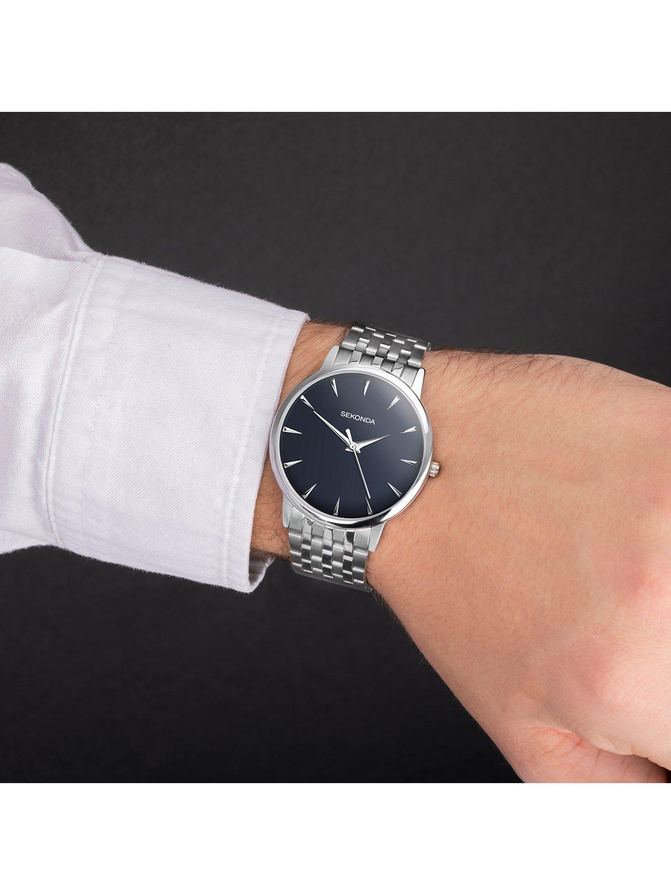 Sekonda Men's Silver Stainless Steel Bracelet with Blue Dial Watch ...