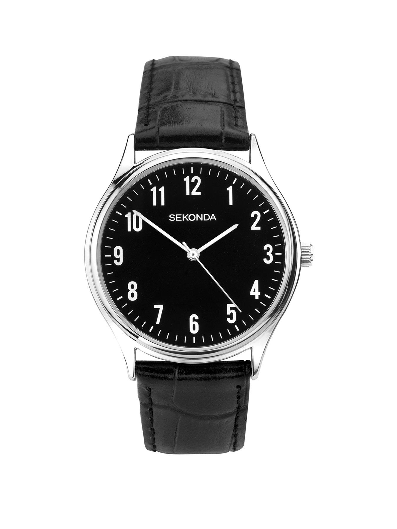 Product photograph of Sekonda Men S Easy Reader Black Leather Upper Strap With Black Dial Watch from very.co.uk