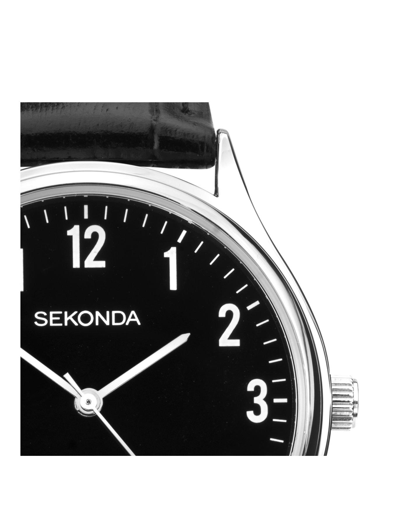 Image 2 of 5 of Sekonda Men's Easy Reader Black Leather Upper Strap with Black Dial Watch