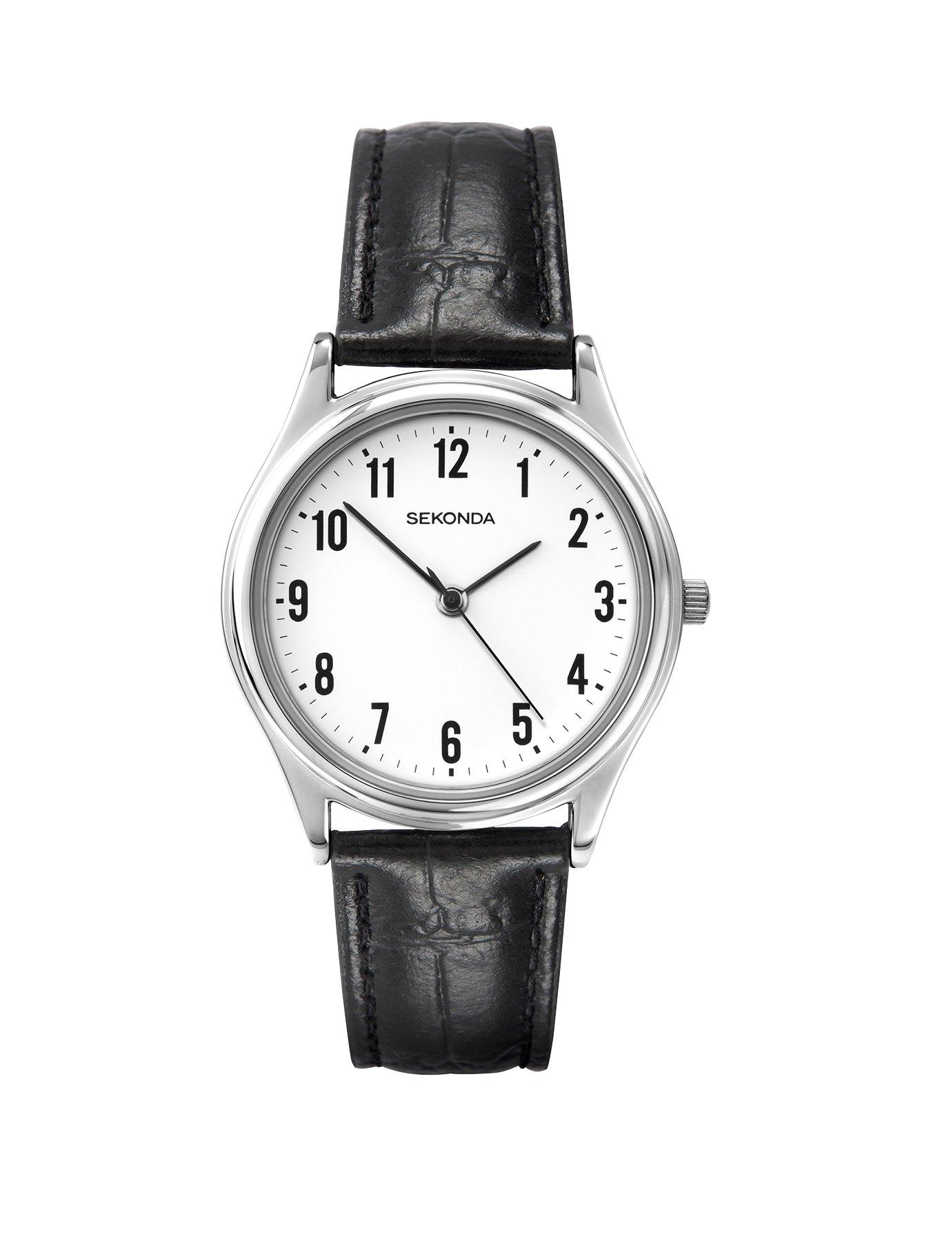 Product photograph of Sekonda Men S Easy Reader Black Leather Upper Strap With White Dial Watch from very.co.uk
