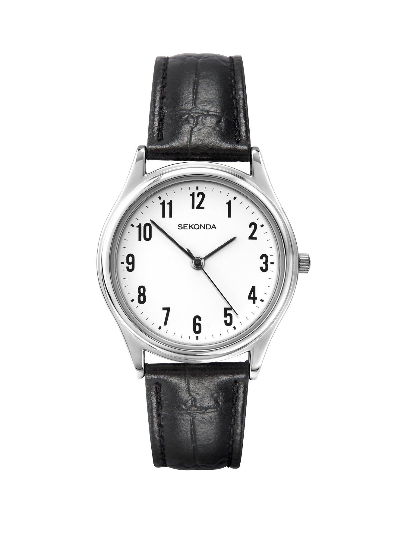 undefined Men's Easy Reader Black Leather Upper Strap with White Dial Watch
