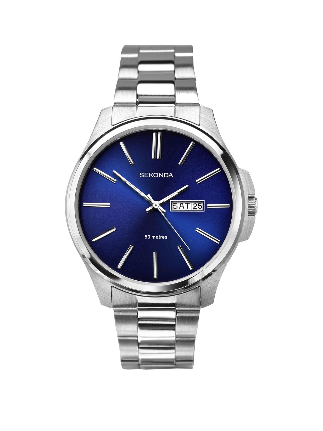 Product photograph of Sekonda Men S Jones Silver Stainless Steel Bracelet With Blue Dial Watch from very.co.uk