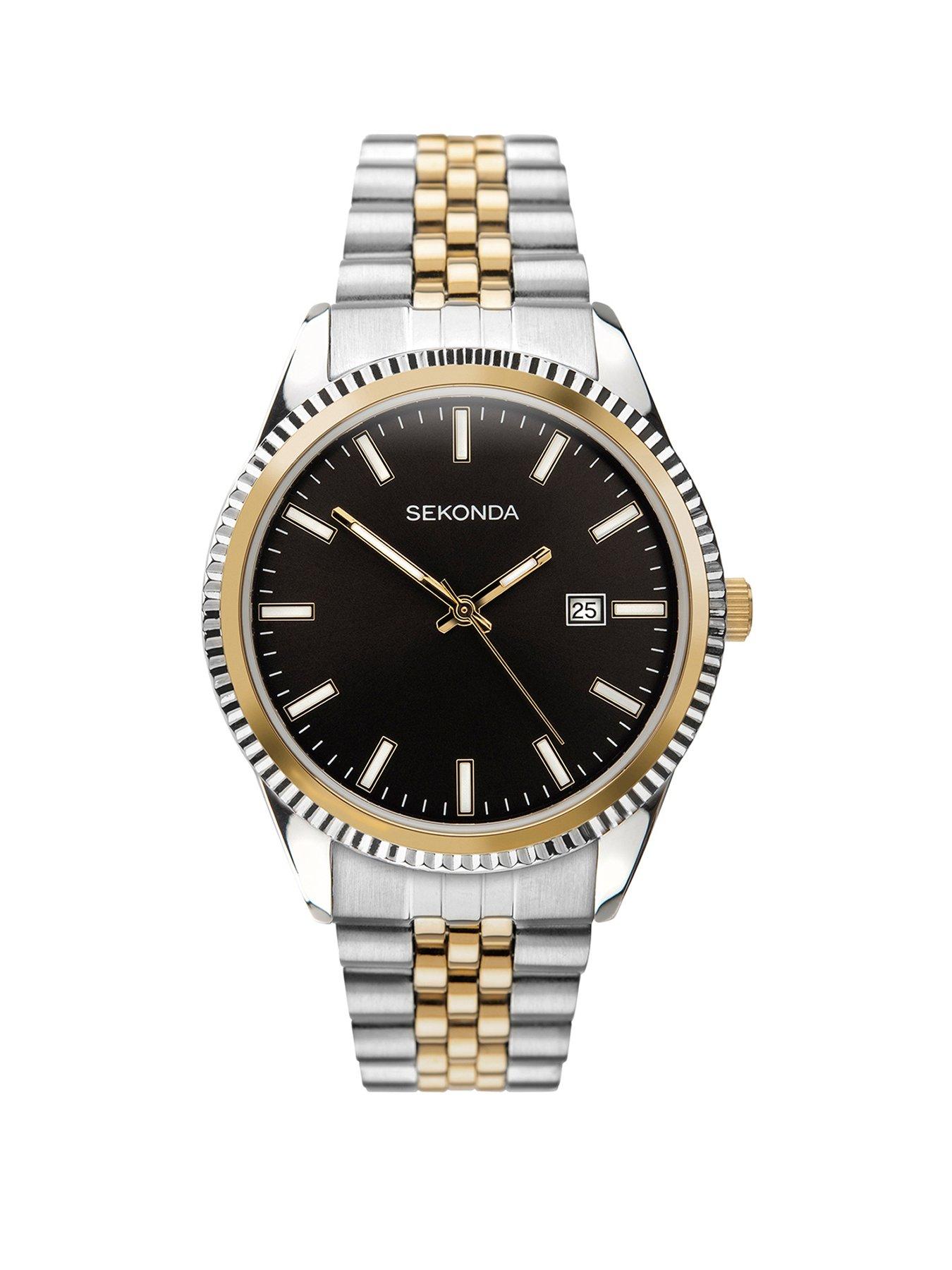 Product photograph of Sekonda Men S King Two Tone Stainless Steel Bracelet With Black Dial Watch from very.co.uk