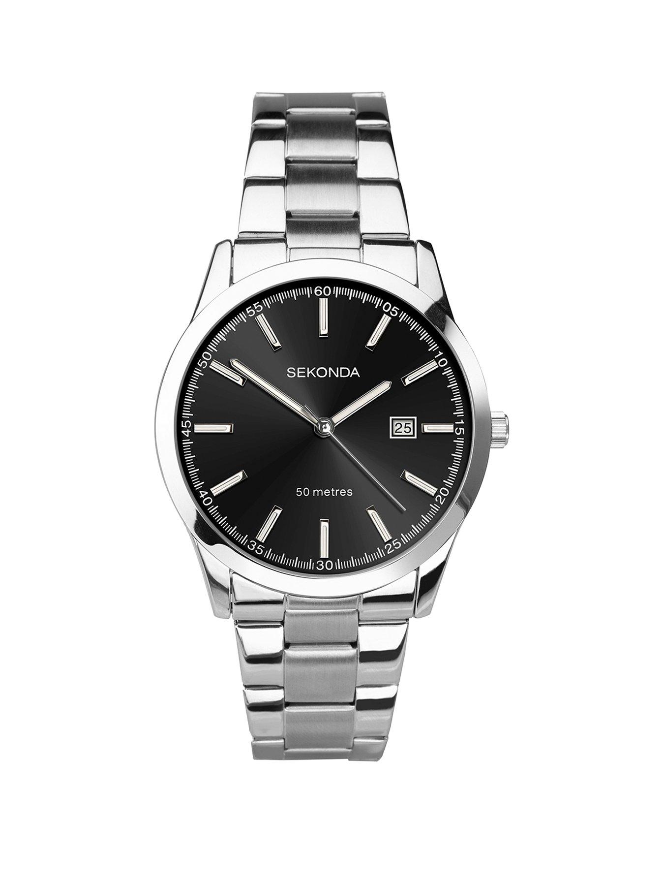 Product photograph of Sekonda Men S Taylor Silver Stainless Steel Bracelet With Black Dial Watch from very.co.uk