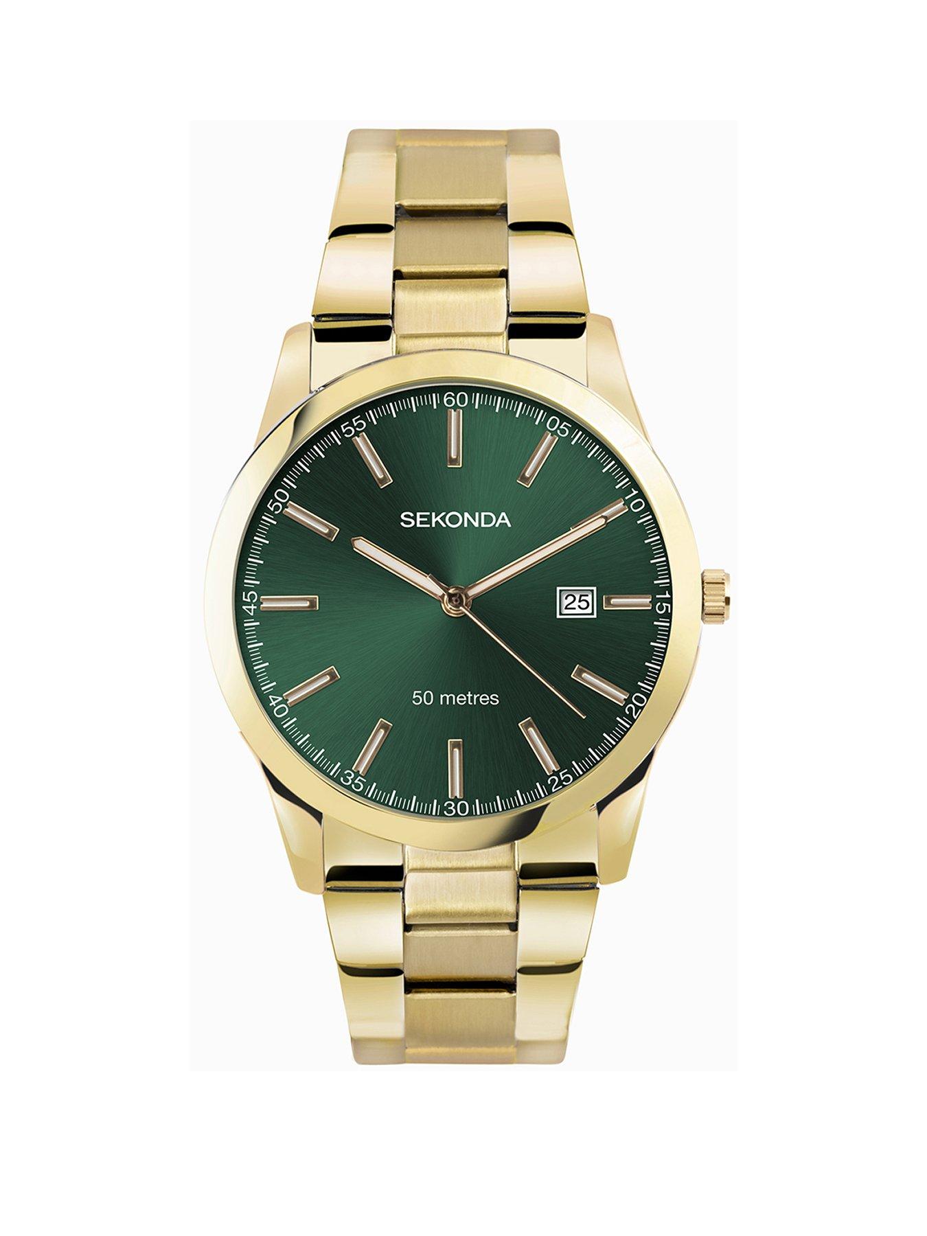 Product photograph of Sekonda Men S Taylor Gold Stainless Steel Bracelet With Green Dial Watch from very.co.uk