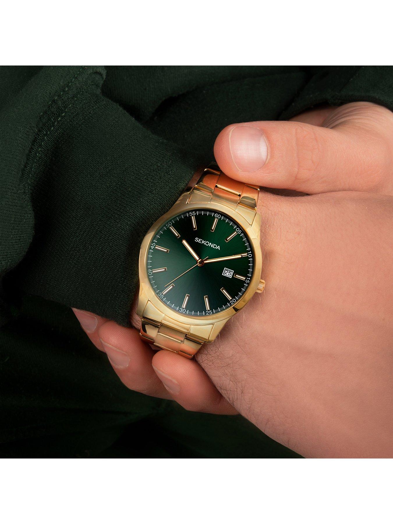 Mens gold clearance and green watch