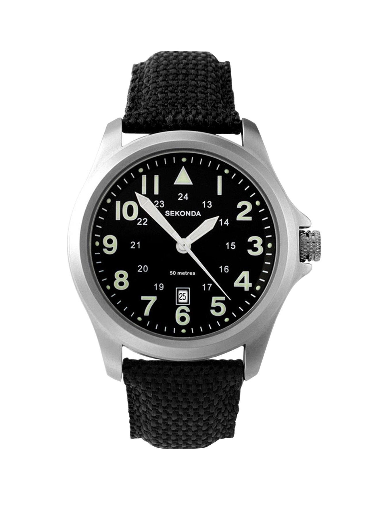 Product photograph of Sekonda Men S Wingman Black Nylon Strap With Black Dial Watch from very.co.uk