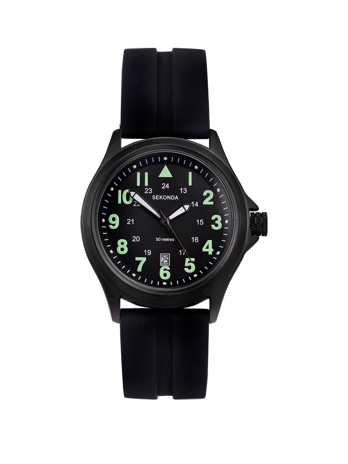 Product photograph of Sekonda Men S Wingman Black Rubber Strap With Black Dial Watch from very.co.uk