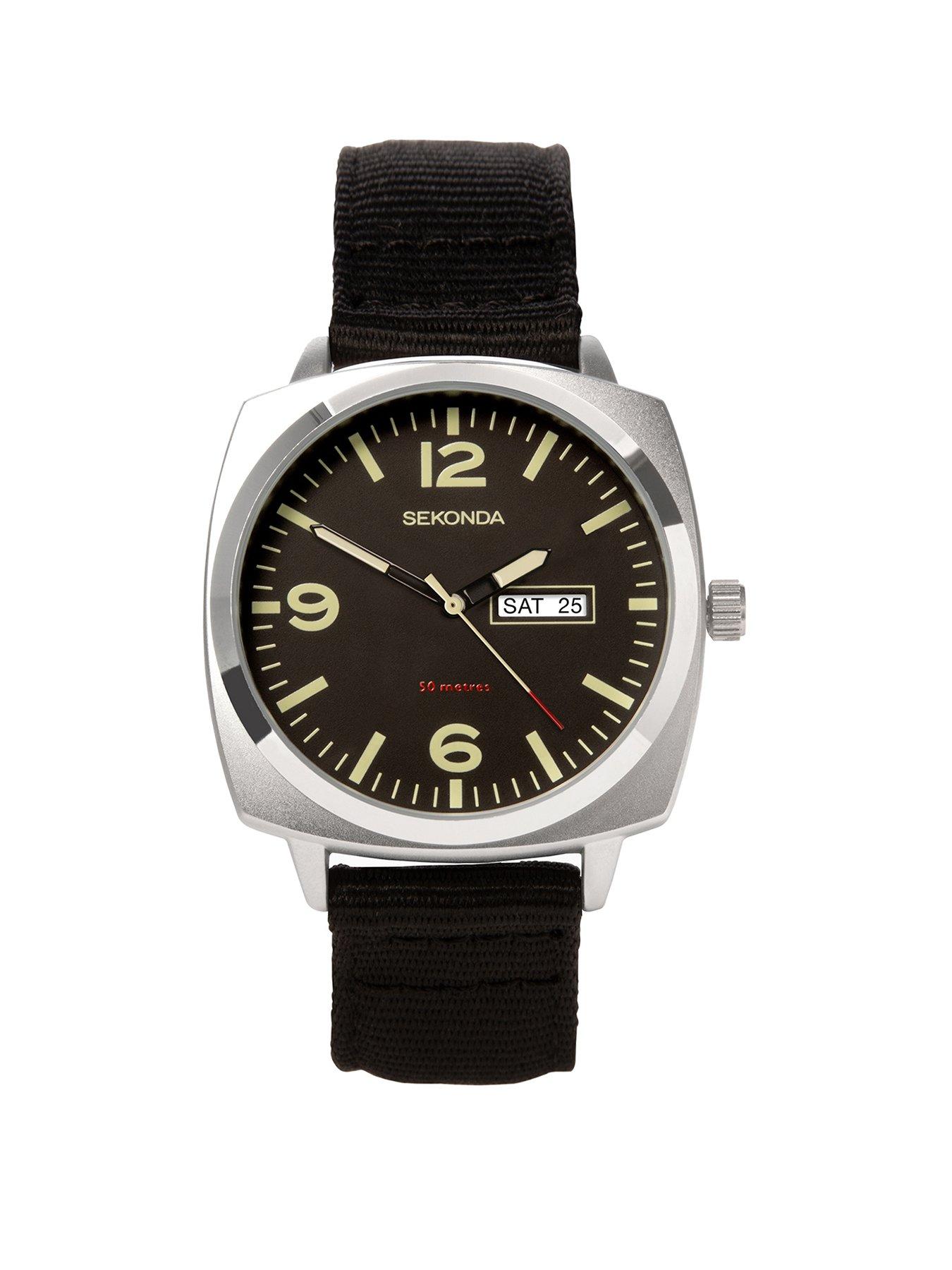 Product photograph of Sekonda Men S Airborne Black Canvas Strap With Black Dial Watch from very.co.uk