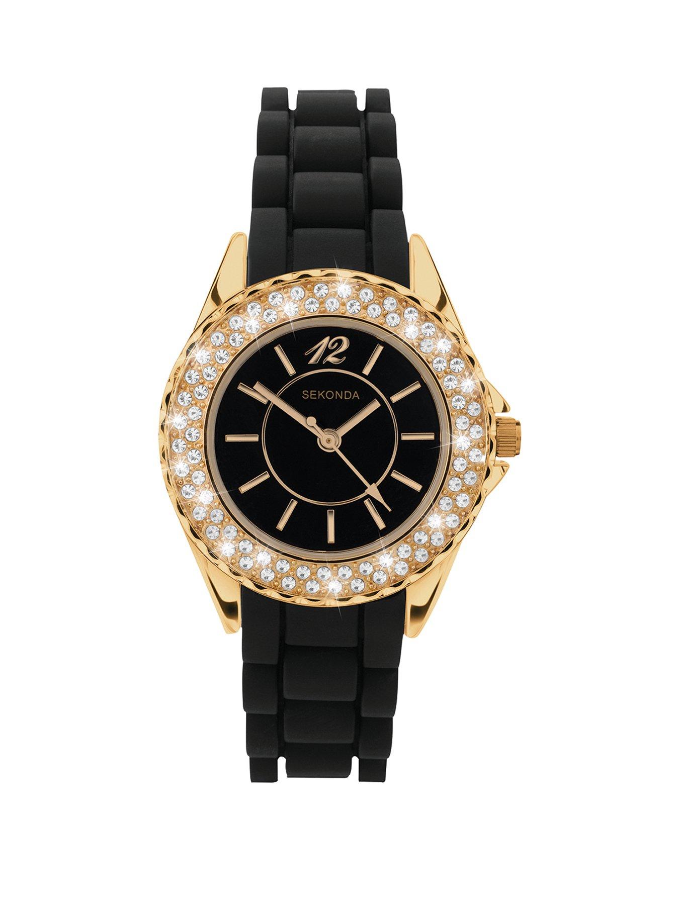 Product photograph of Sekonda Ladies Black Silicone Strap With Black Dial Watch from very.co.uk