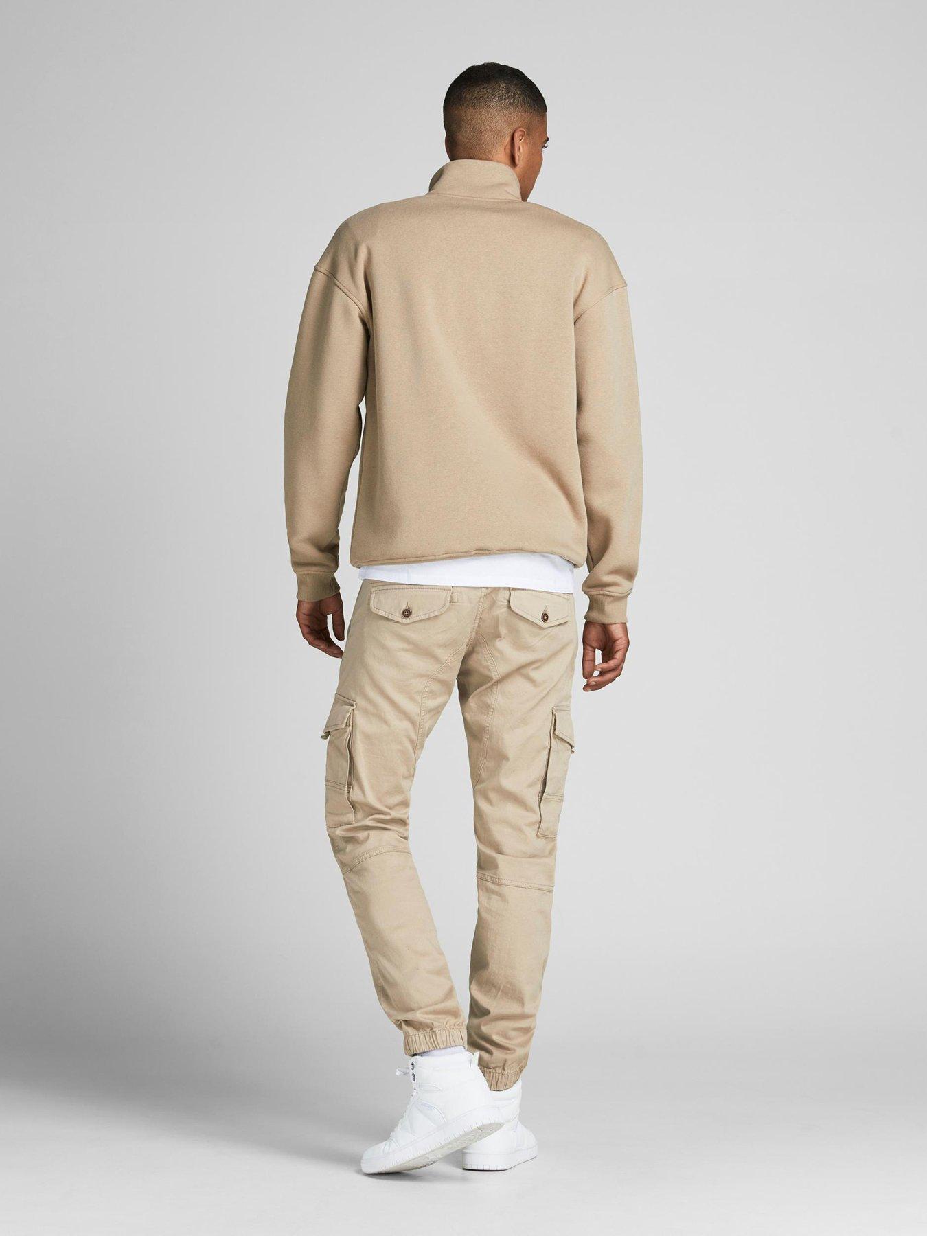 Tapered Slim Fit Cuffed Cargo Pants - Beige