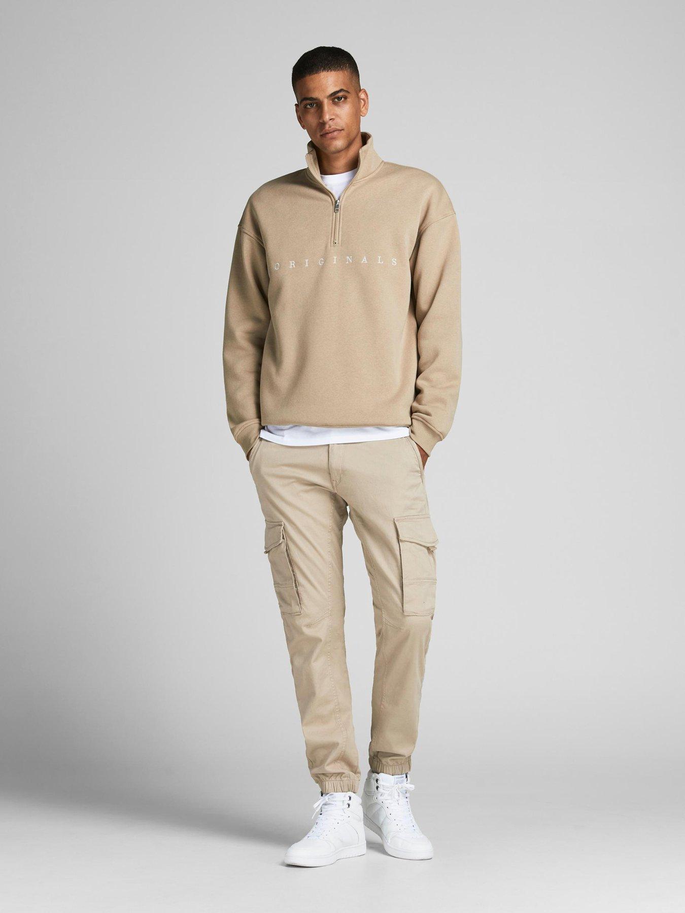 Image 3 of 5 of Jack & Jones Tapered Slim Fit Cuffed Cargo Pants - Beige