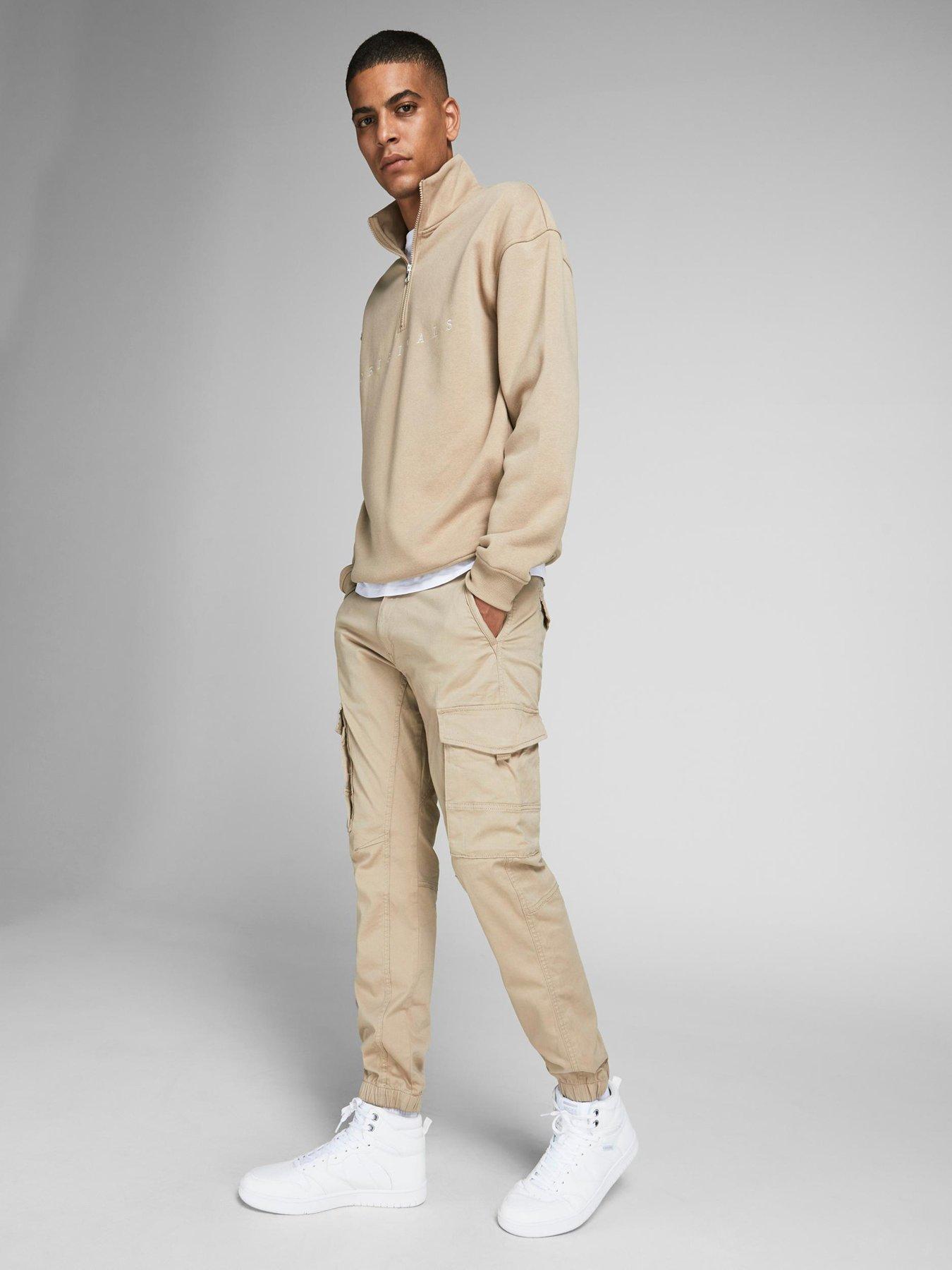 Image 4 of 5 of Jack & Jones Tapered Slim Fit Cuffed Cargo Pants - Beige