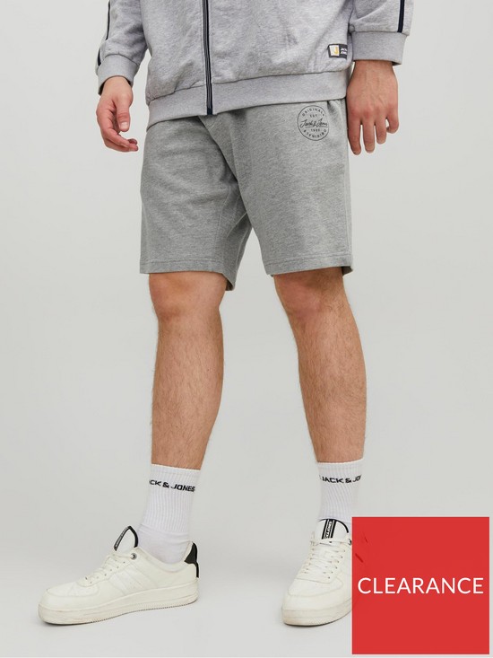 front image of jack-jones-plus-small-logo-sweat-shorts-light-grey