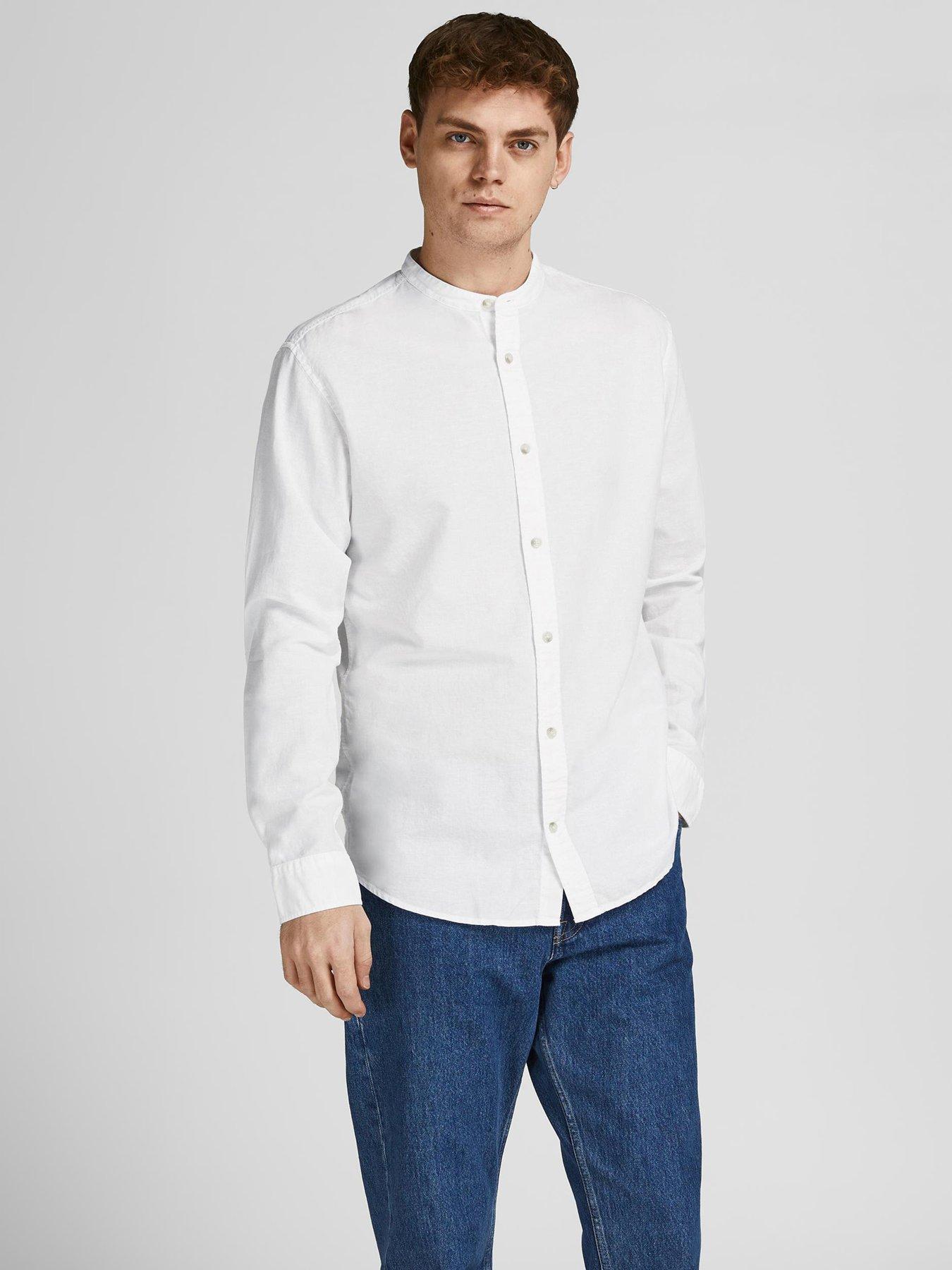 Jack & Jones Summer Collarless Shirt - White | very.co.uk