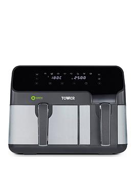 Tower T17099 Vortx 5.2L  3.3L Eco Dual Drawer Air Fryer With 8 One-Touch Pre-Sets, 1700W Power, Black