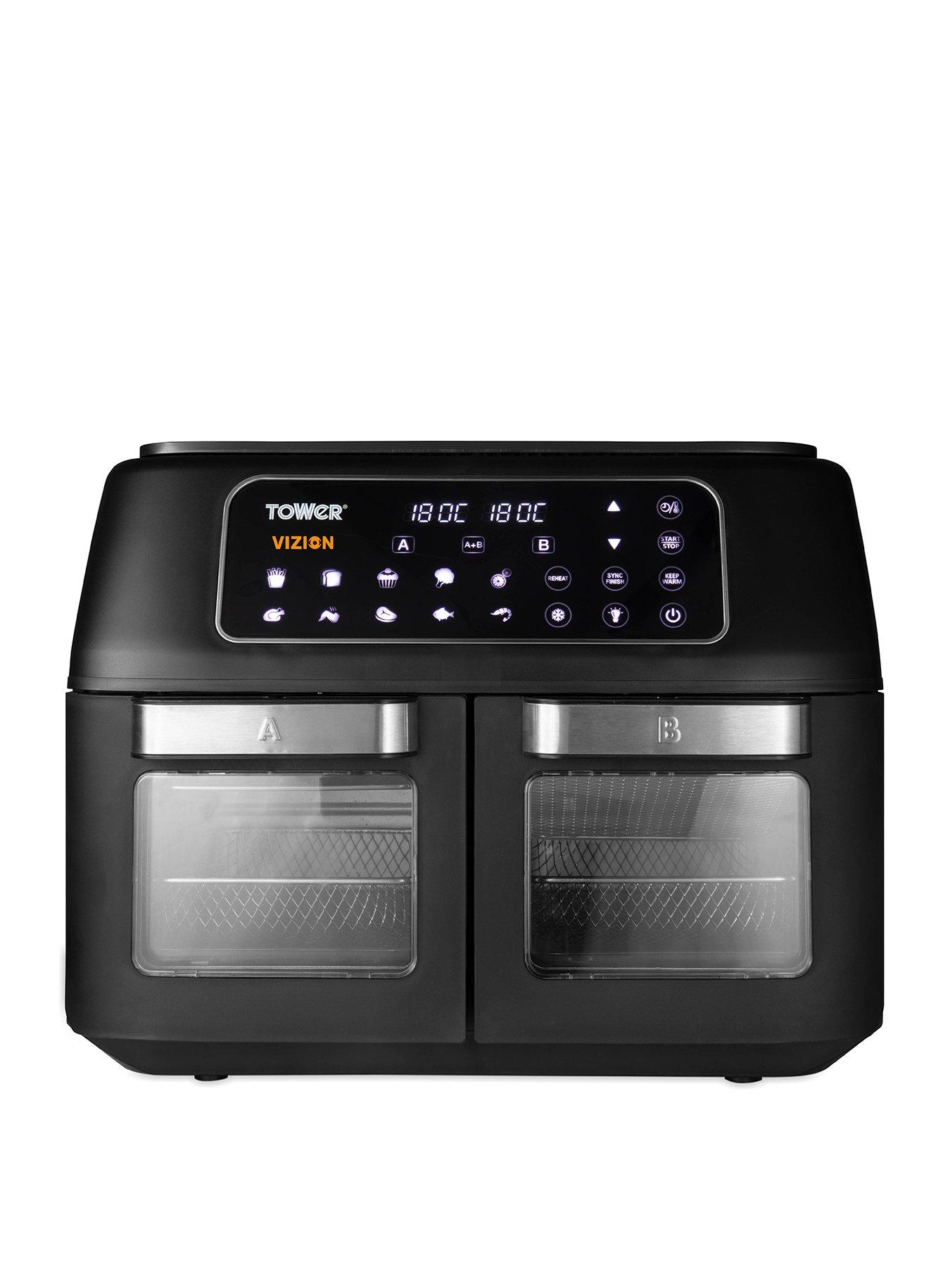 Product photograph of Tower T17102 Vortx Vizion Dual Compartment Air Fryer Oven With Digital Touch Panel 11l Black from very.co.uk
