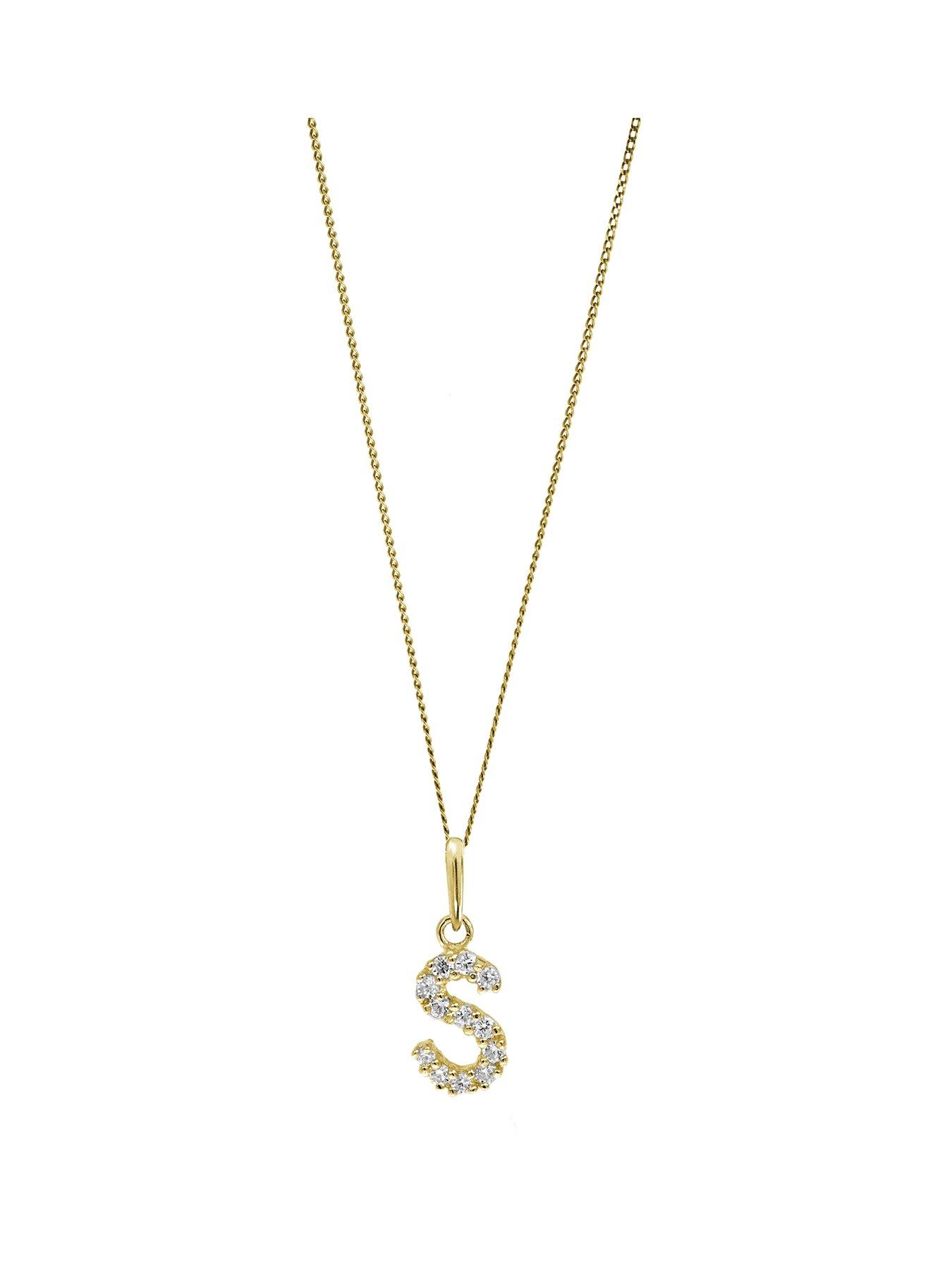 undefined 9ct Yellow Gold Cubic Zirconia Initial "A" Pendant Necklace