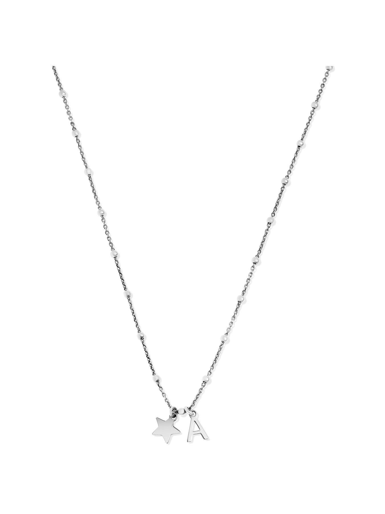 Product photograph of The Love Silver Collection Sterling Silver Initial Star Charm Necklace 45cm from very.co.uk
