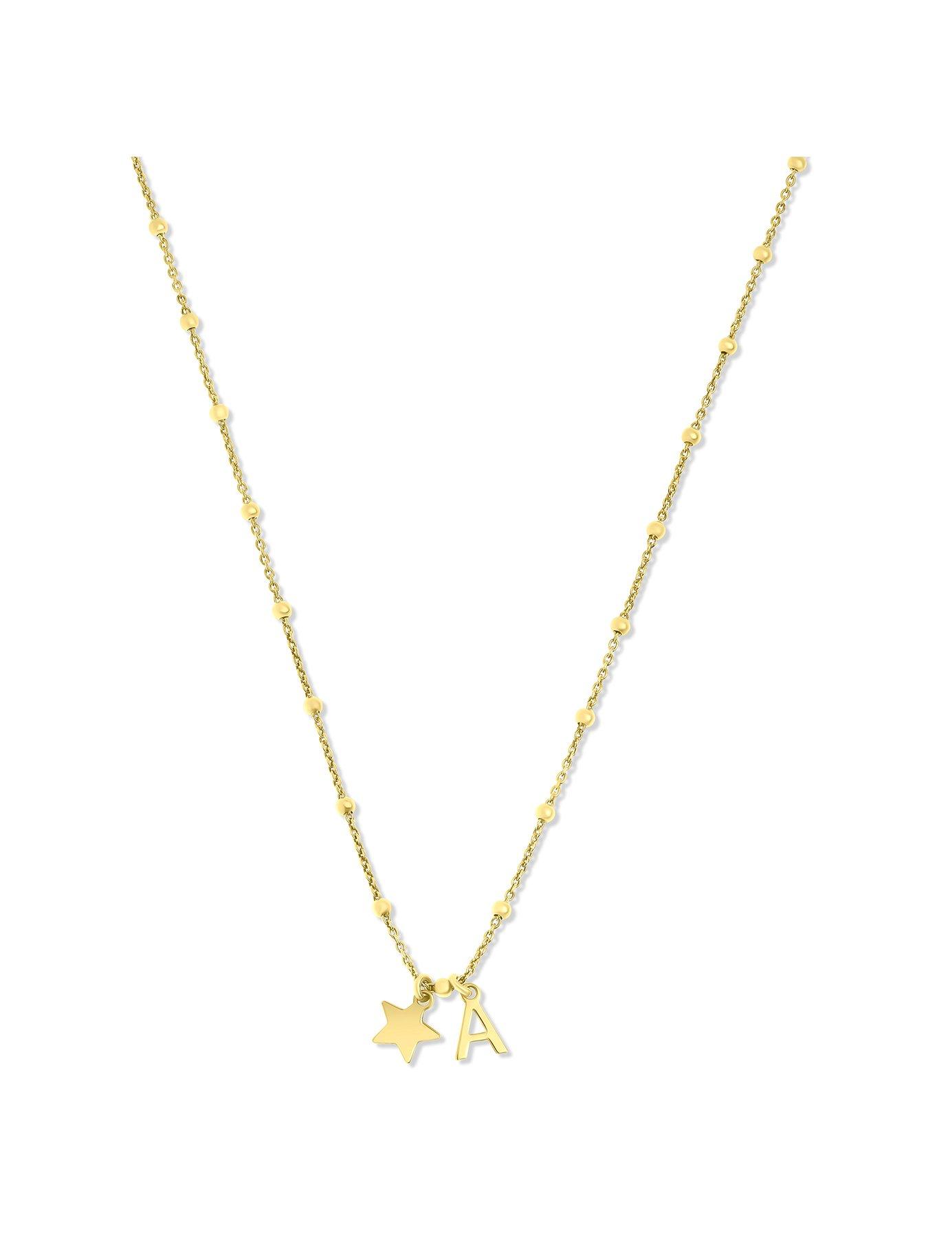 Product photograph of The Love Silver Collection Gold Plated Sterling Silver Initial Star Charm Necklace 45cm from very.co.uk
