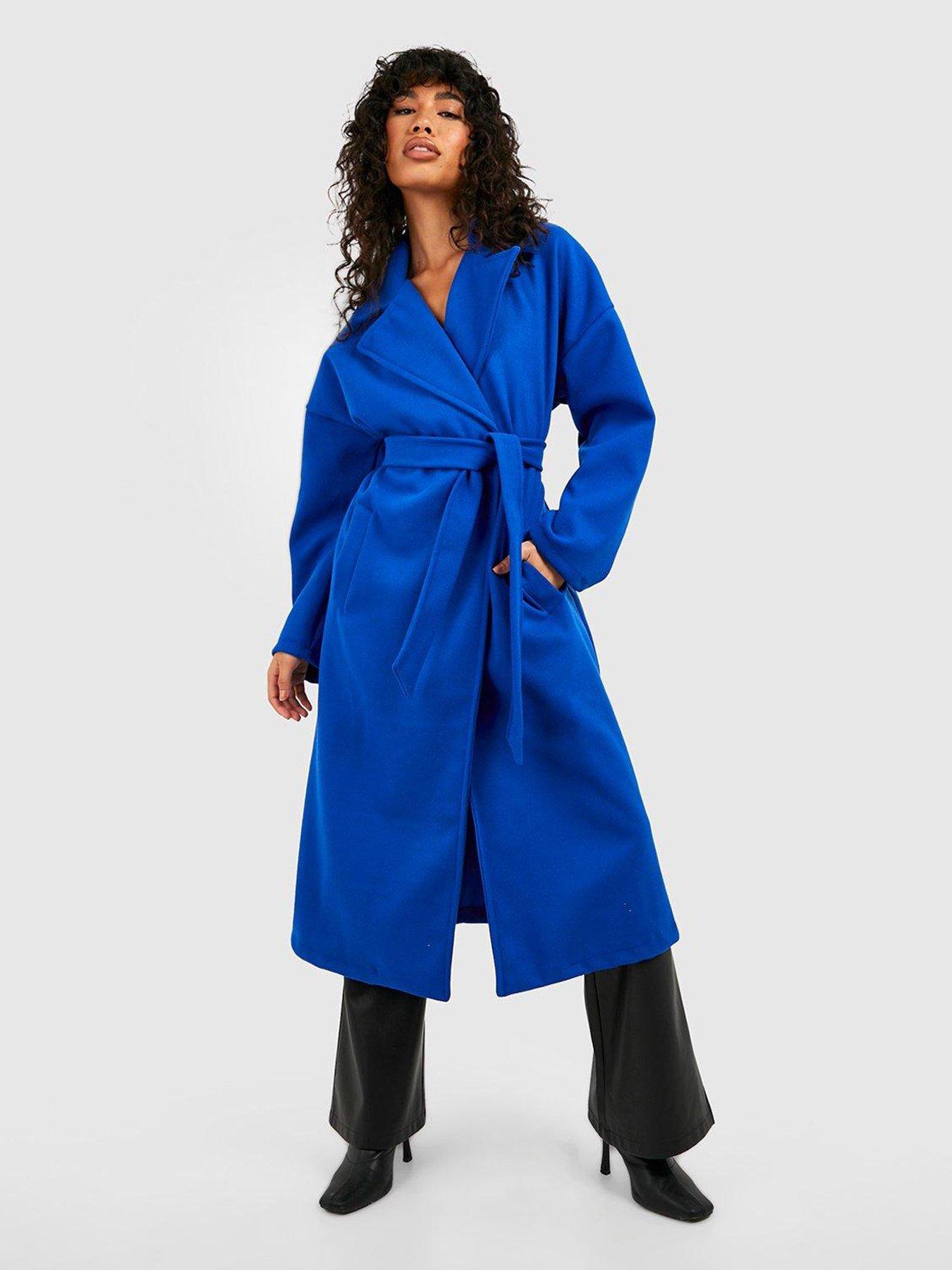 Blue belted wool coat sale