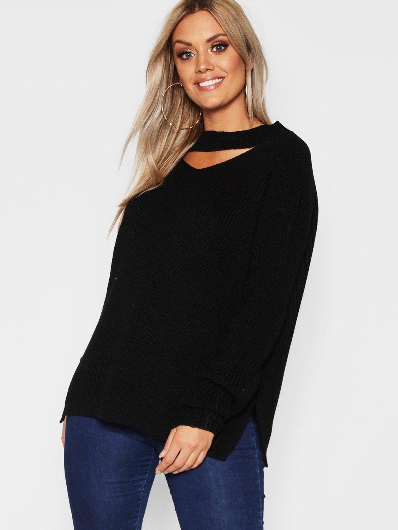 Boohoo Plus Choker Side Split Jumper 