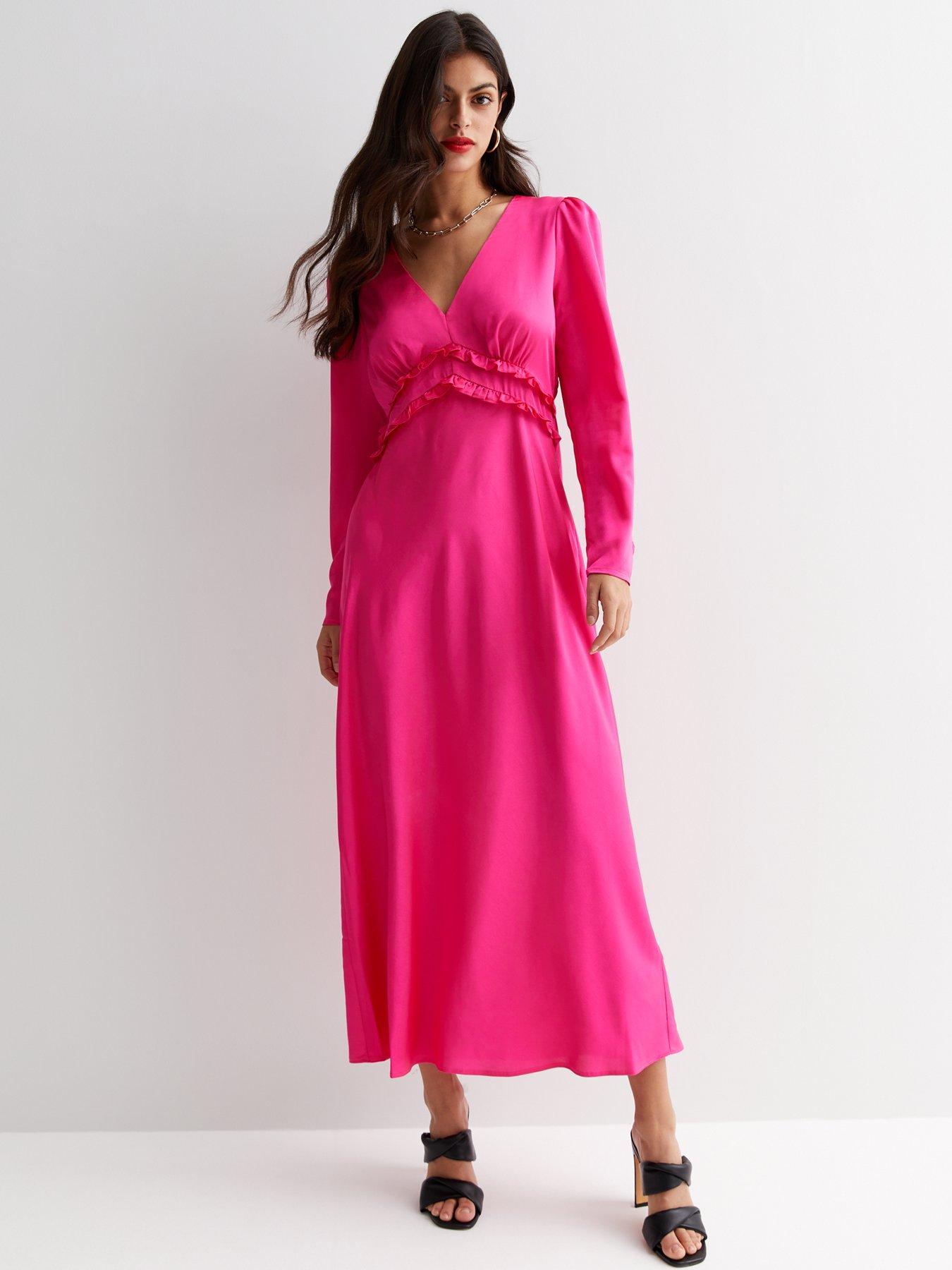 Bright pink long sleeve dress deals