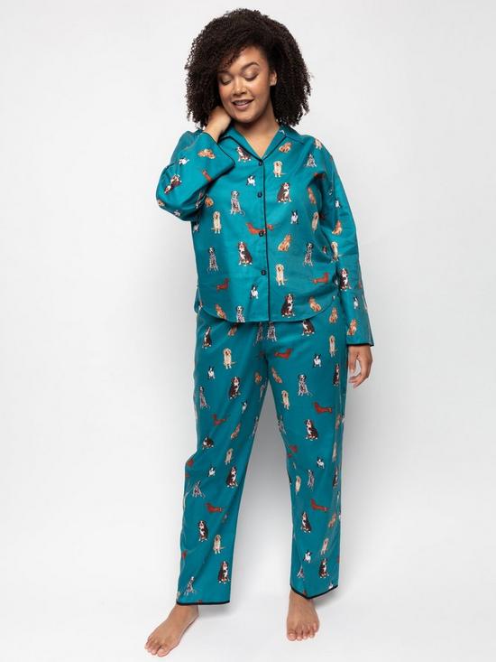 front image of cyberjammies-coconbspdog-print-pyjama-set-teal
