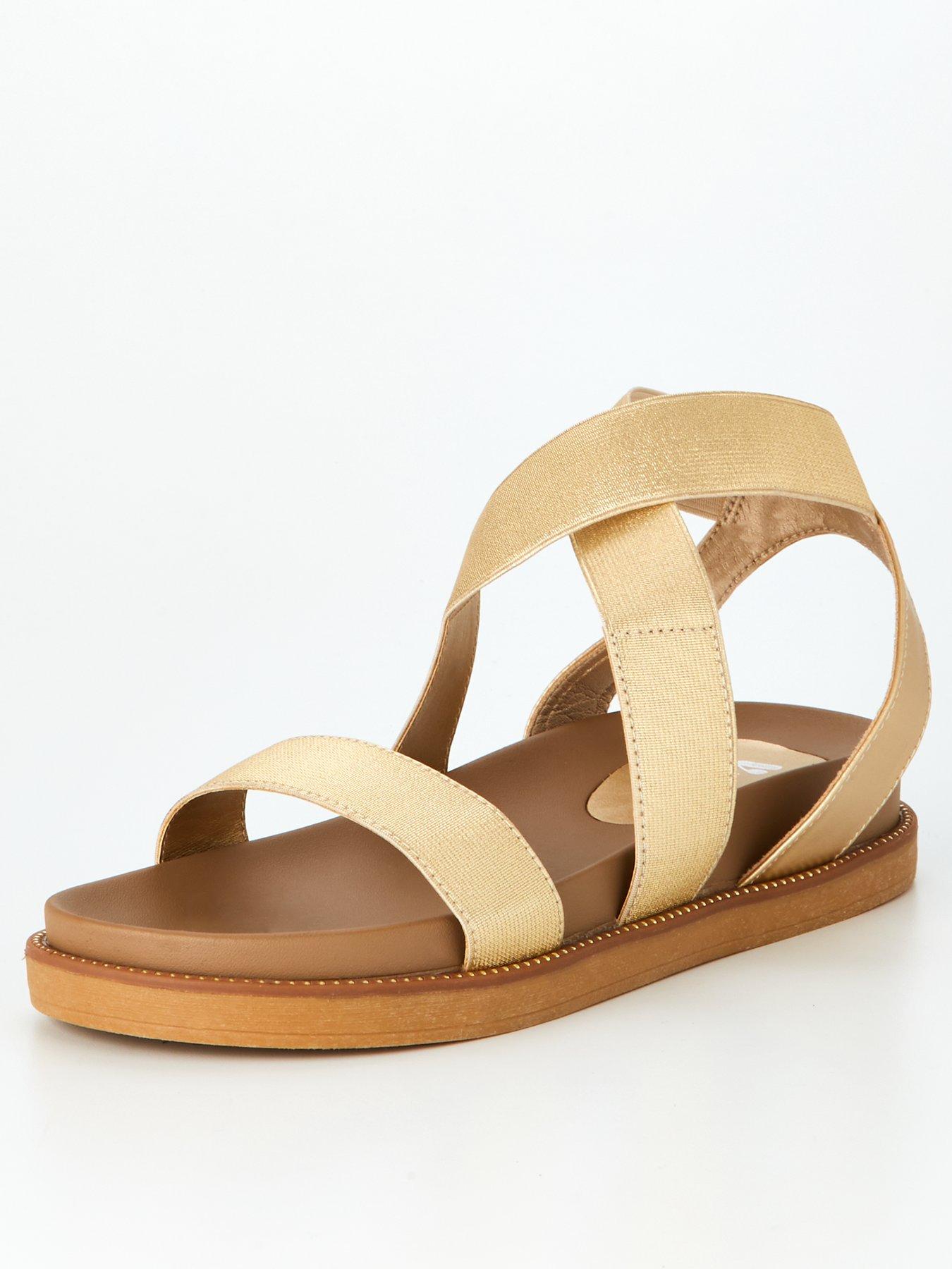 Wide Fit Elastic Strap Sandal Gold