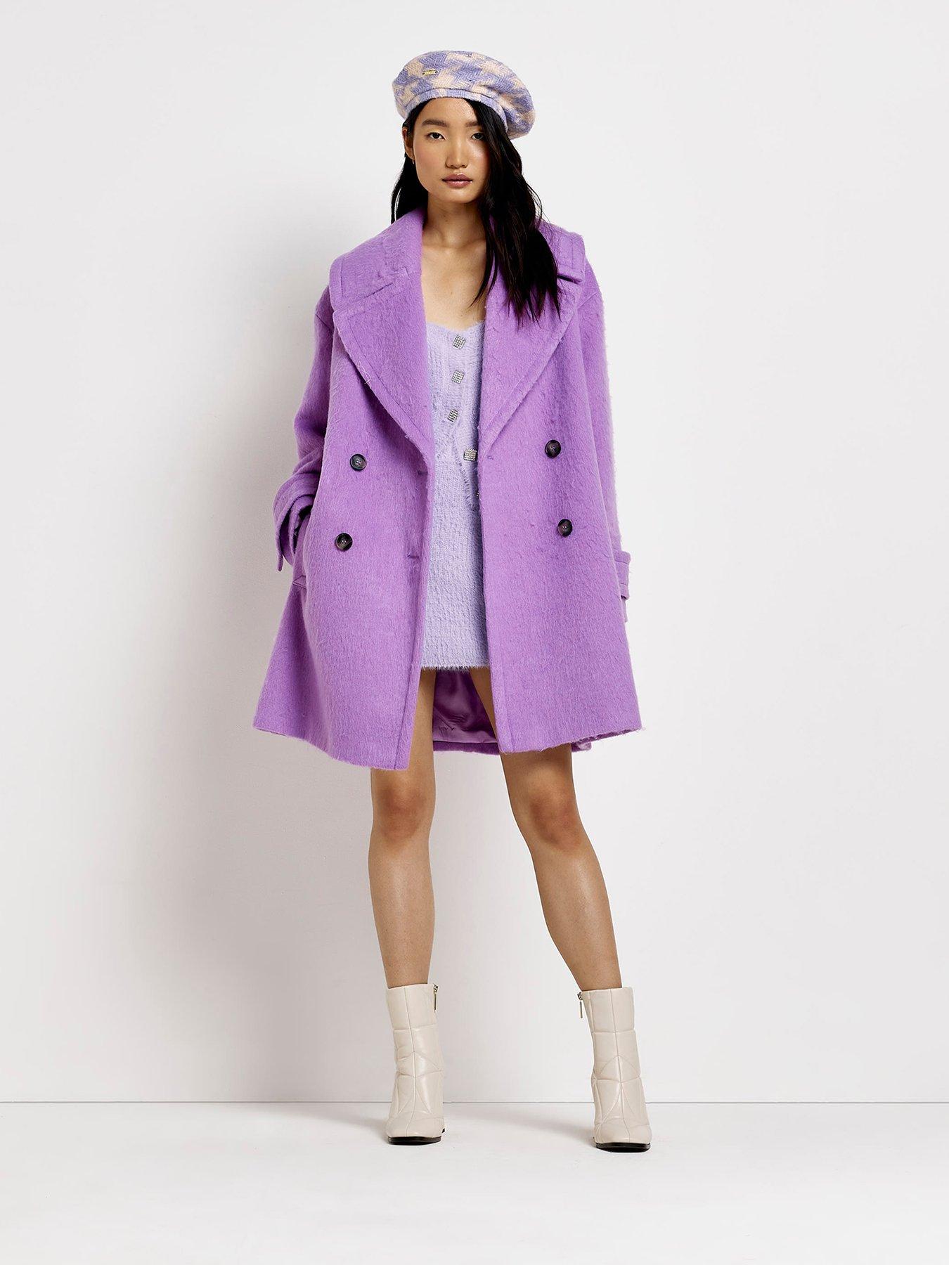 River Island Double Breasted Coat - Purple | very.co.uk