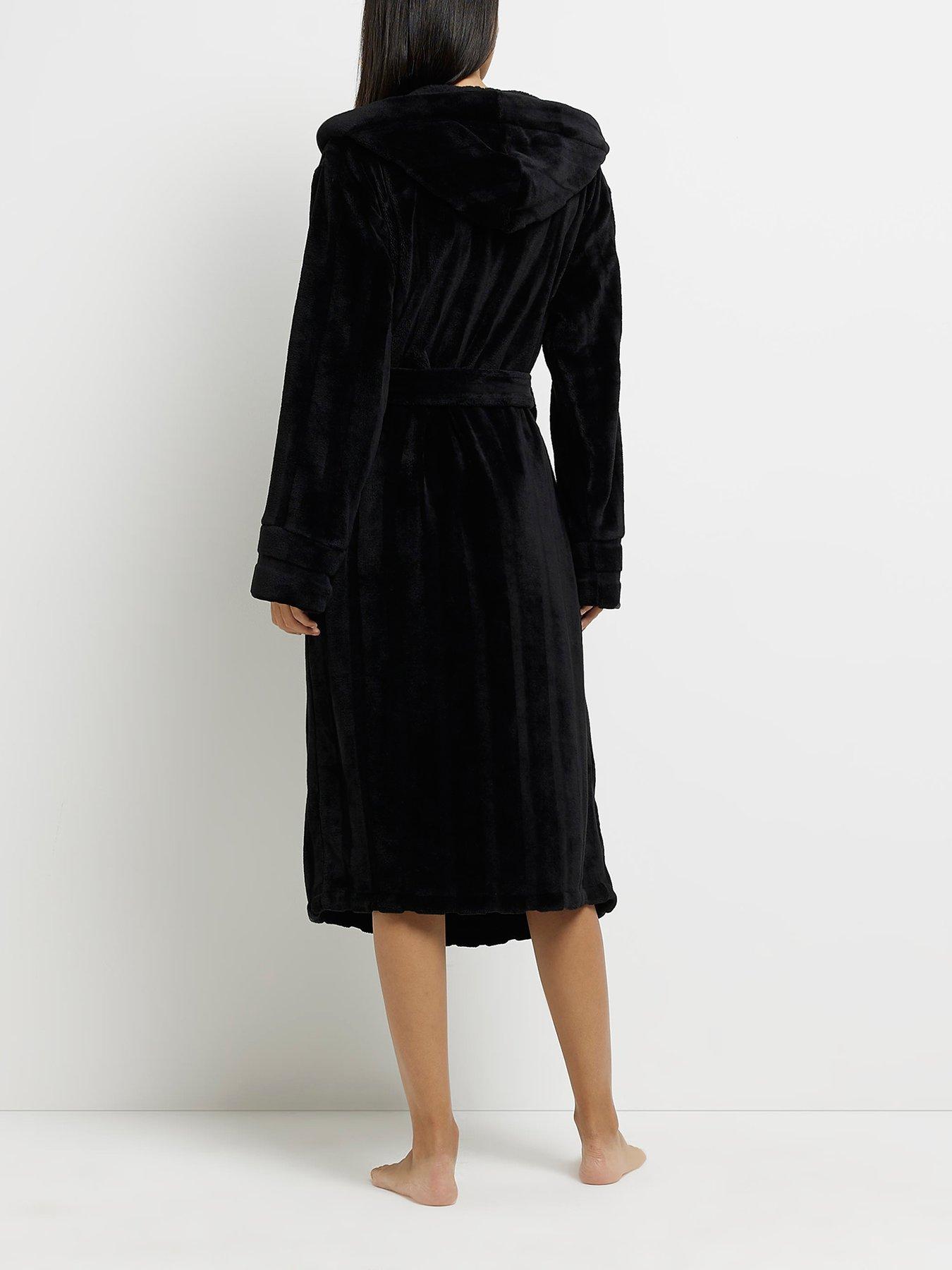 River Island Fleece Dressing Gown - Black | very.co.uk