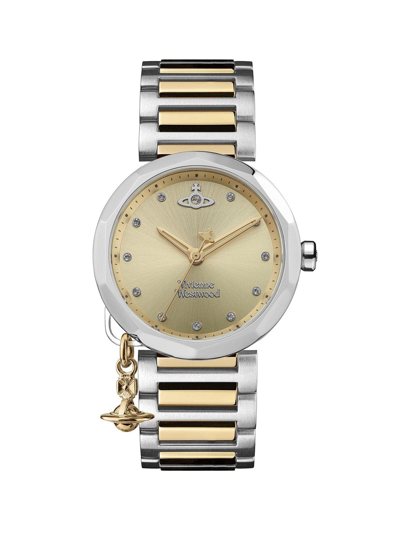 Product photograph of Vivienne Westwood Poplar Ladies Quartz Watch With Champagne Dial Stainless Steel Two Tone Bracelet from very.co.uk