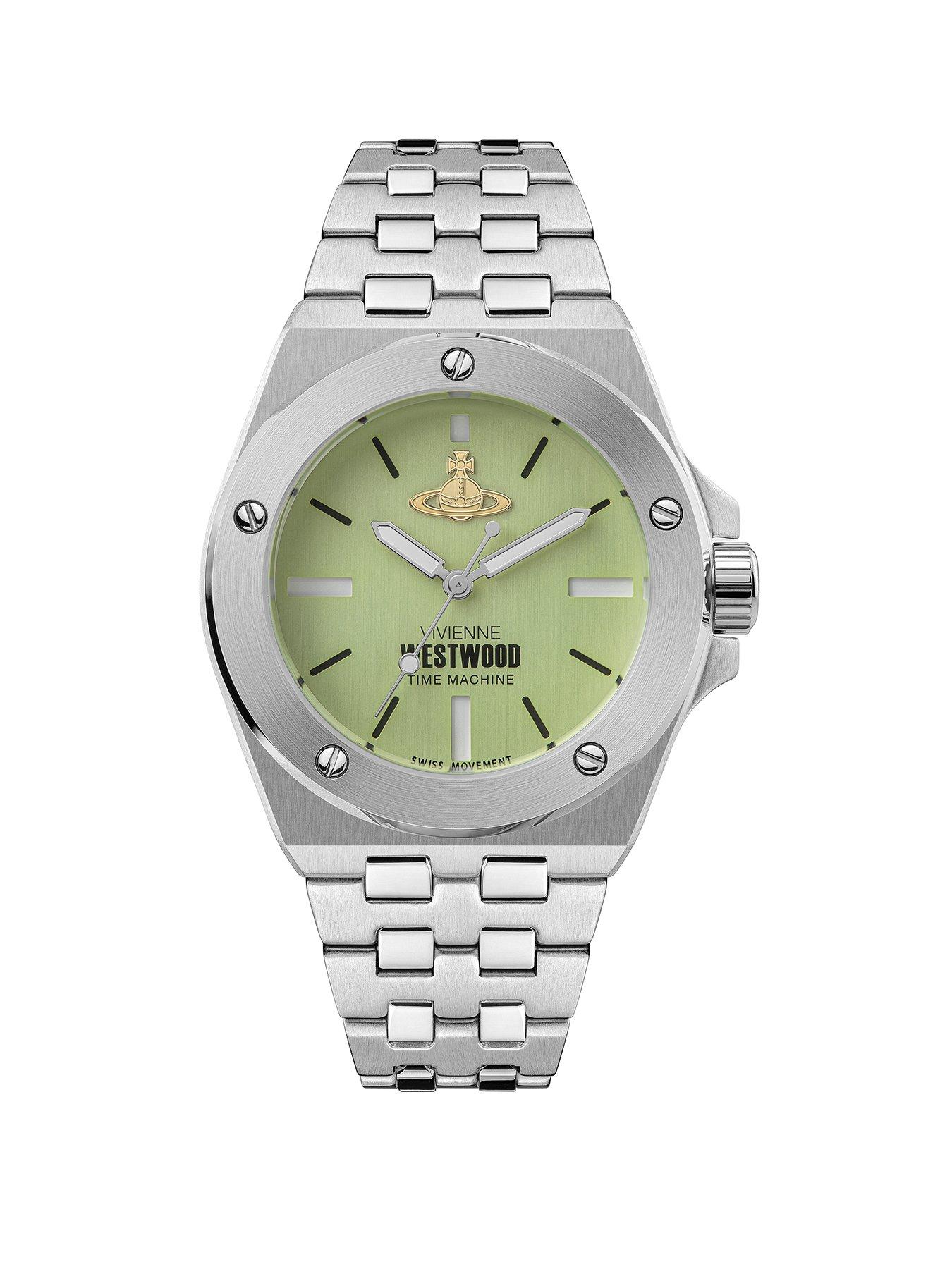 Product photograph of Vivienne Westwood Leamouth Unisex Quartz Watch With Green Dial Stainless Steel Bracelet from very.co.uk