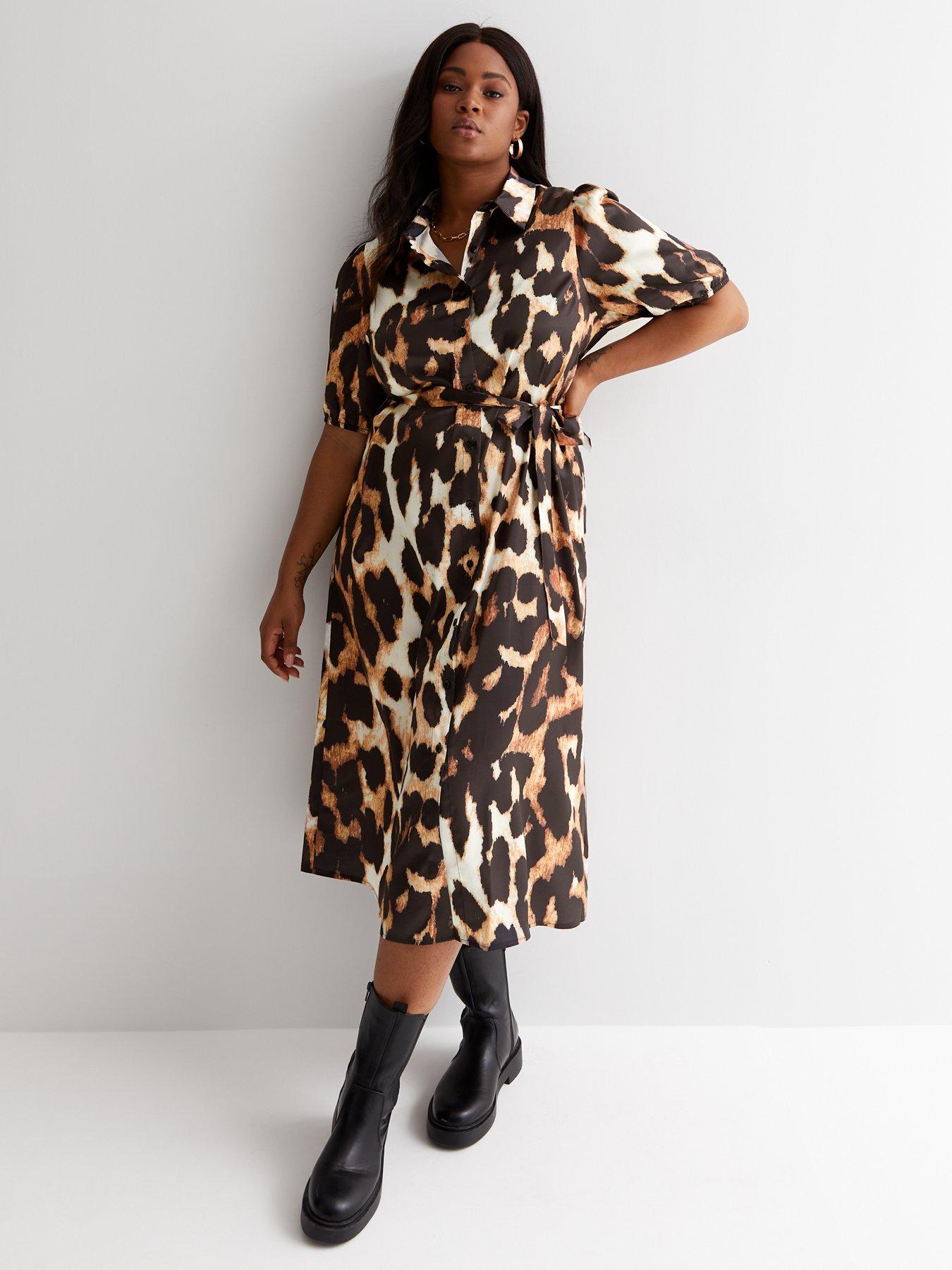 Animal print shirt dress cheap midi