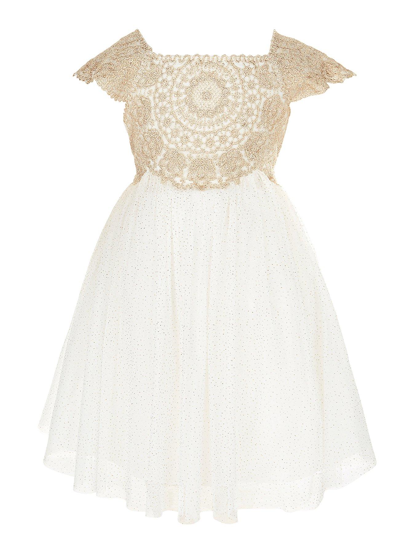 Image 1 of 3 of Monsoon Baby Girls Estella Dress - Gold